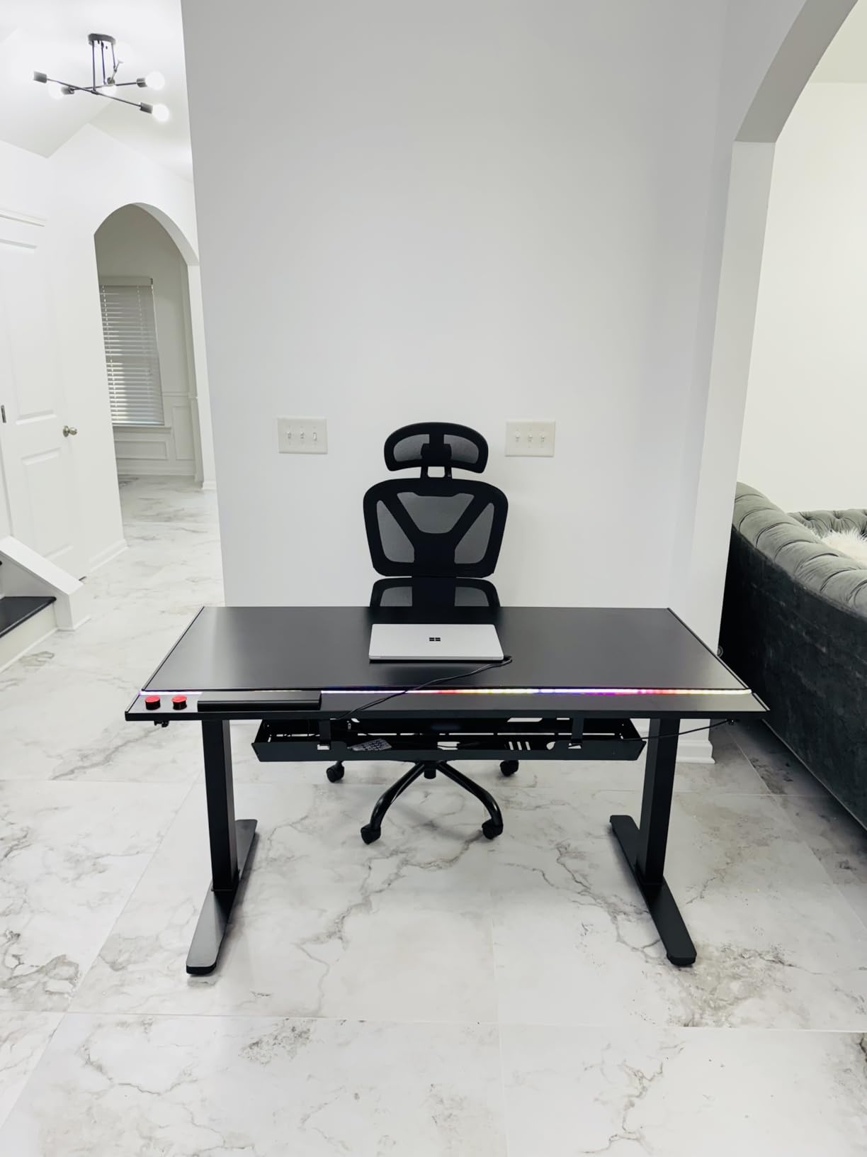 FLEXISPOT E6G CyberX RGB LED Electric Gaming Standing Desk, 55 Inch Dual Motor 3-Stage Adjustable Desk up to 352 lbs, Large Ergonomic Computer Workstation for Gamers, Streamers & Home Studios (Black) customer photo 2