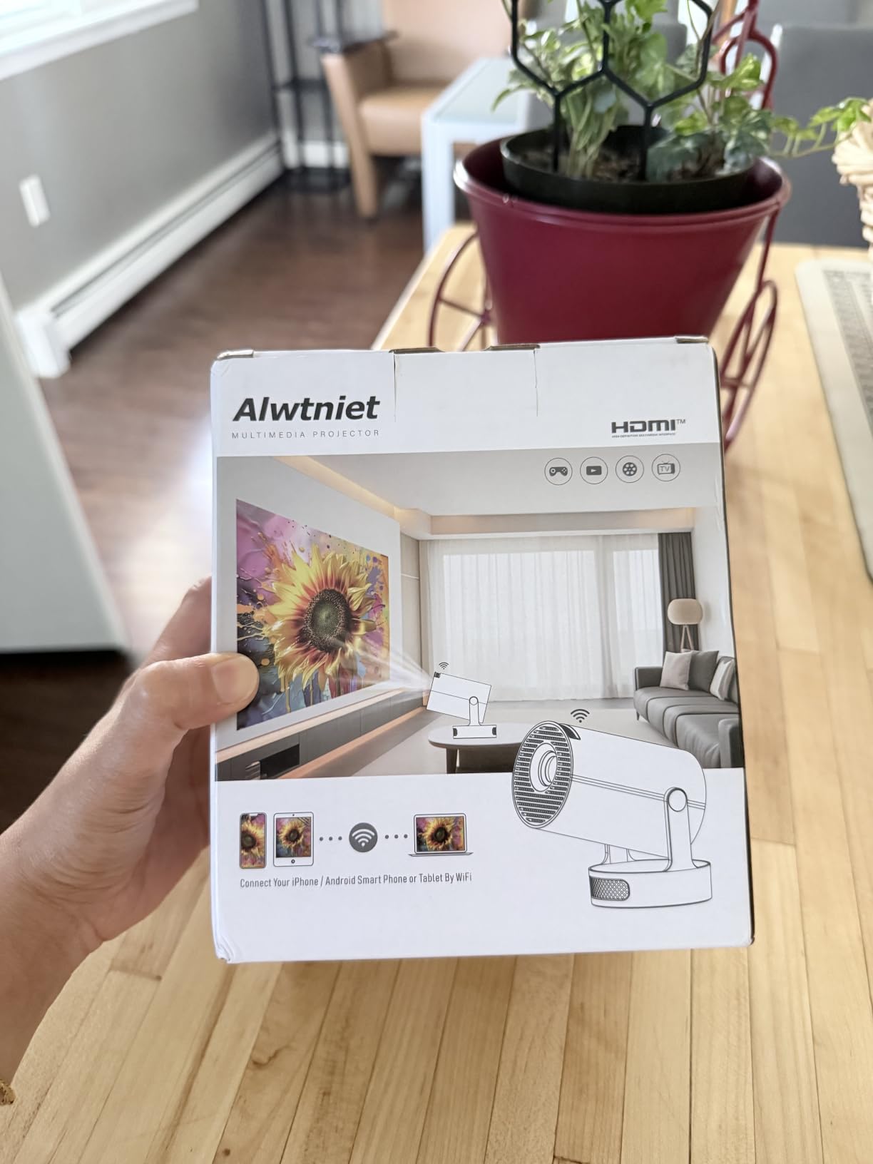 Mini Projector with Wifi 6 and Bluetooth5.4, Portable Projector 4K Support, Android 14 Smart Proyector with 200ASIN & Auto Keystone, Alwtniet HY300Pro Small Proyector for Bedroom, Movie, Outdoor customer photo 1