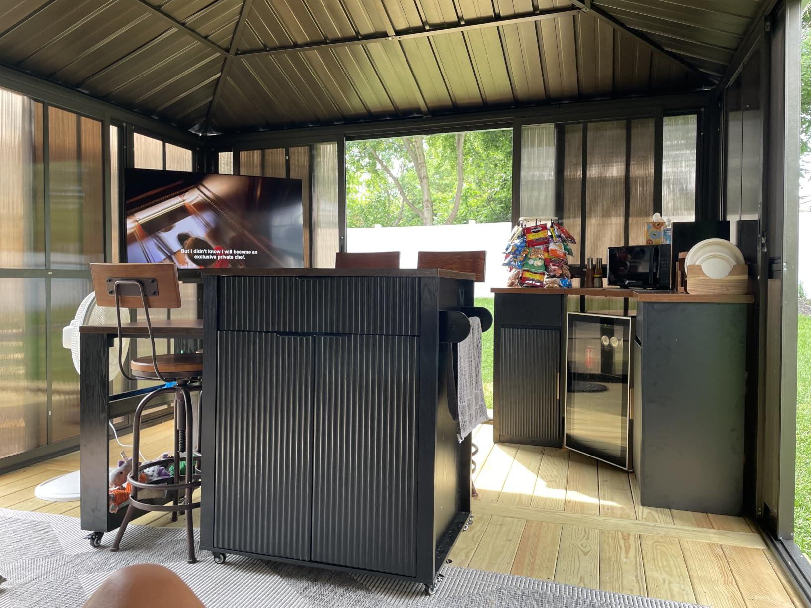 GDLF Corner Bar Cabinet with Fridge Space, Corner Coffee Bar Station with Storage, L Shaped Liquor Wine Cabinet for Home customer photo 1