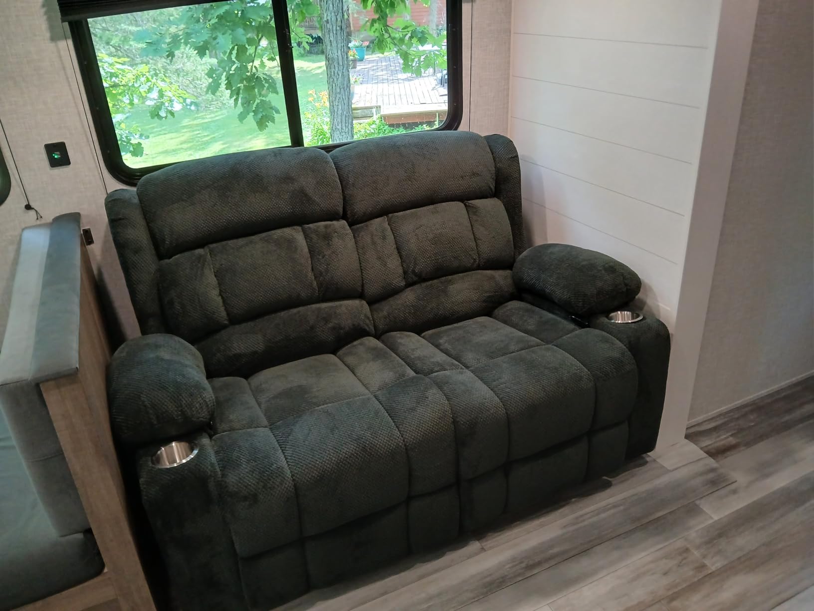 RV Recliner Chair, Oversized Reclining Loveseat Home Theater Seating with Cup Holders, Insert Pockets, Wall Hugger RV Recliners for Movie Room, Recline Movie Seats Gaming Sofa, Black customer photo 1