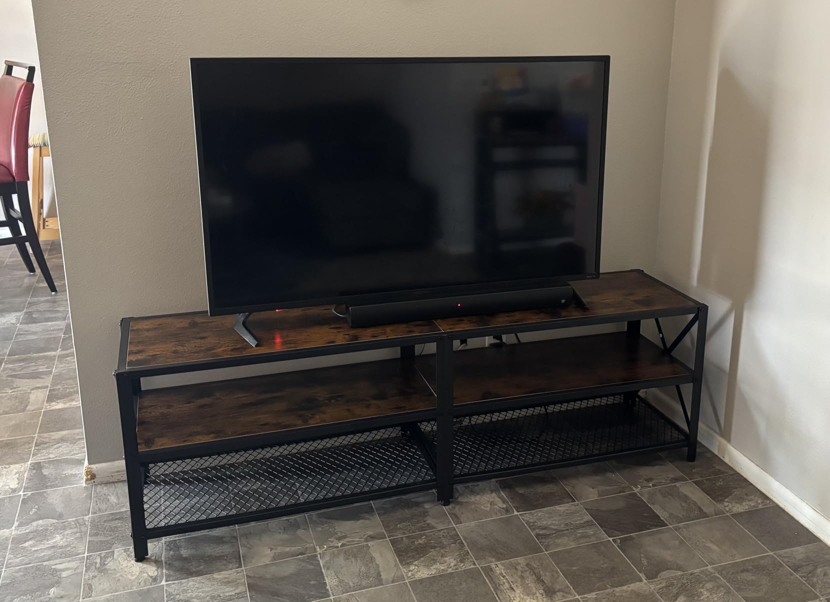 VASAGLE TV Stand for 65-Inch TVs, Mid Century Entertainment Center with Storage, Fluted Sliding Doors, Media Console Table for Living Room, Bedroom, Sand Brown customer photo 2