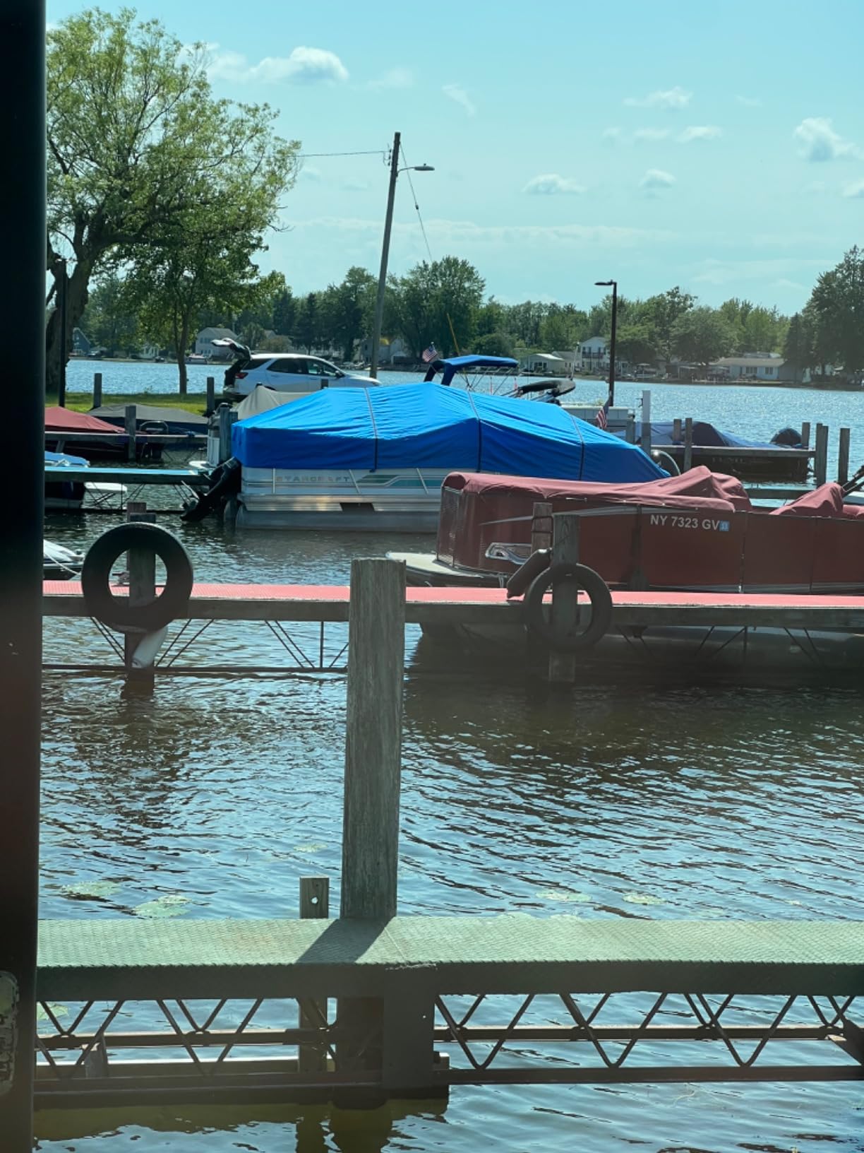 Budge Premium Waterproof Pontoon Boat Cover, Fits Boats 20-24 ft Long | 1200D marine-grade waterproof, UV-resistant polyester with vents, reinforced seams, straps & buckles for a secure fit; Blue customer photo 1