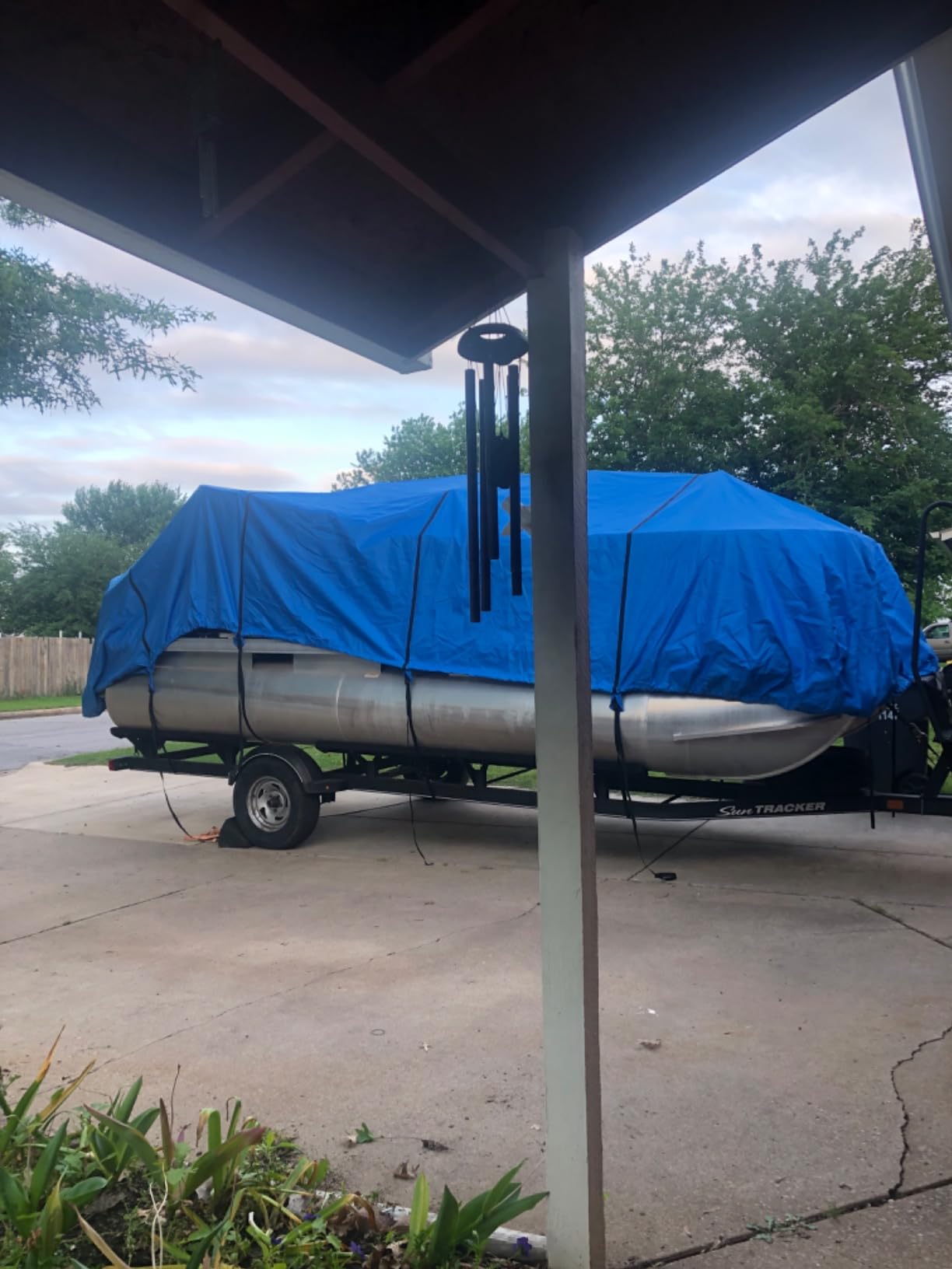 Budge Premium Waterproof Pontoon Boat Cover, Fits Boats 20-24 ft Long | 1200D marine-grade waterproof, UV-resistant polyester with vents, reinforced seams, straps & buckles for a secure fit; Blue customer photo 2