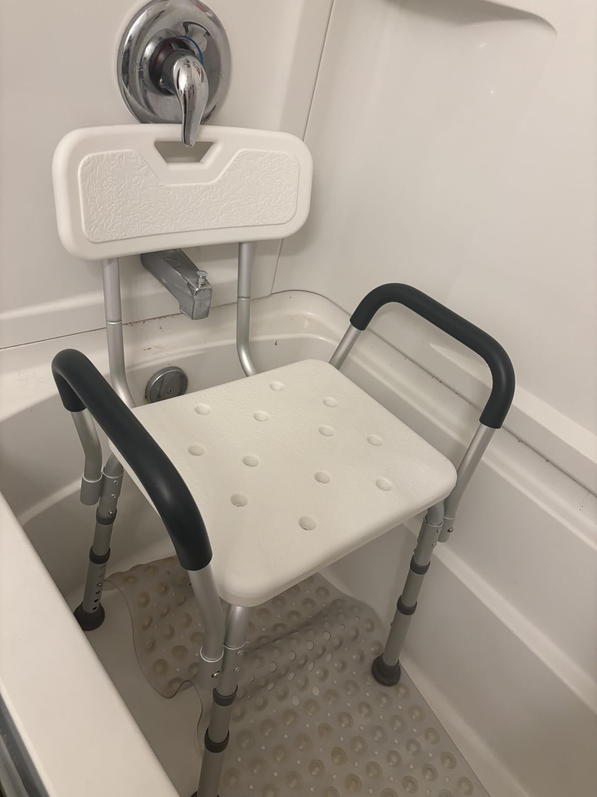 Drive Medical Premium Shower Chair with Back and Padded Arms, White | Shower Chair with Back and Padded Arms, Adjustable Height Seating for Safety and Comfort, Supports 350 Pounds customer photo 1