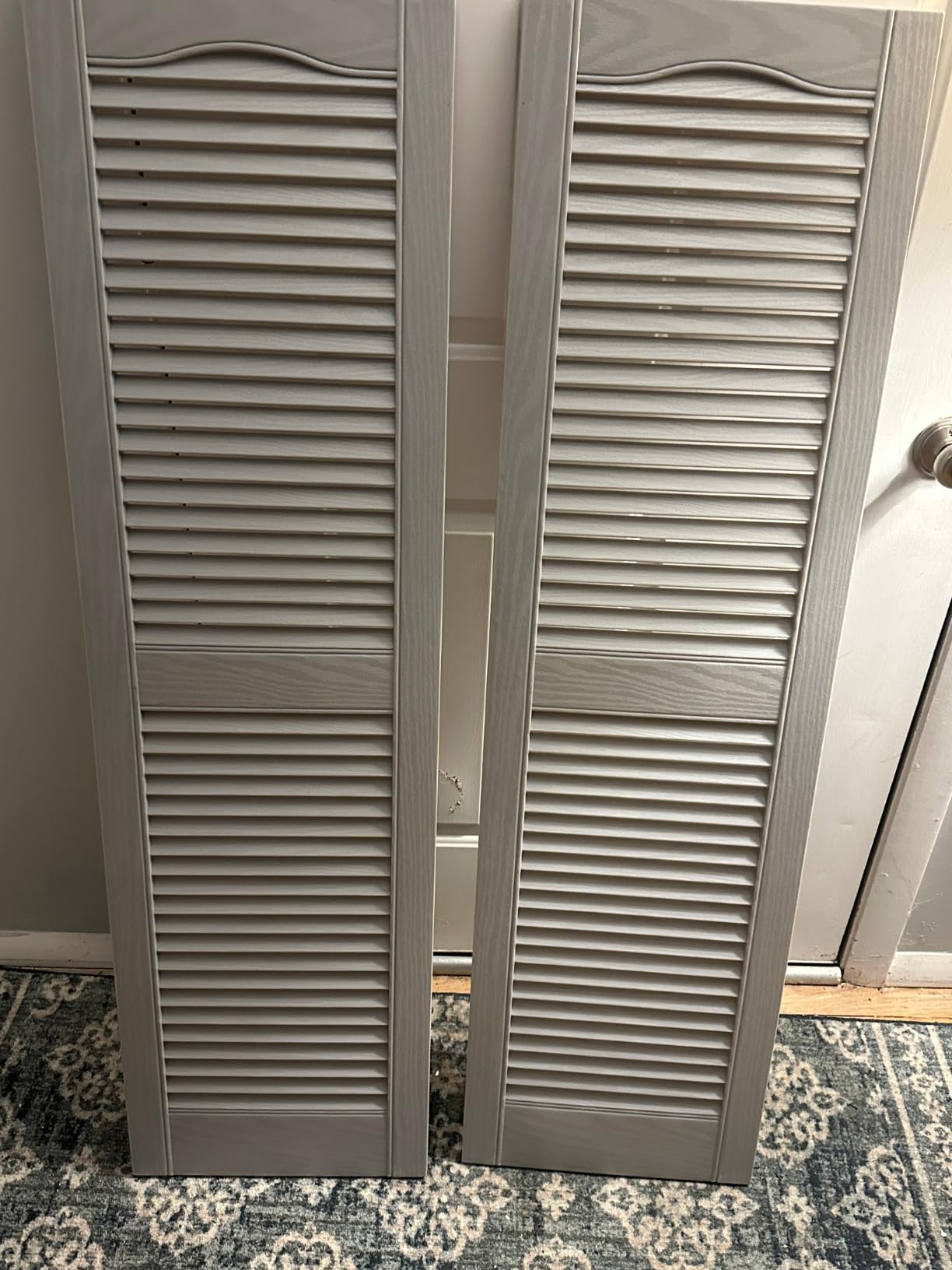 Ekena Millwork Lifetime Vinyl LL1S14X04800BL Standard Cathedral Top Center Mullion, Open Louver Vinyl Shutters, w/Installation Shutter-Lok's & Matching Screws (Per Pair), 14 1/2