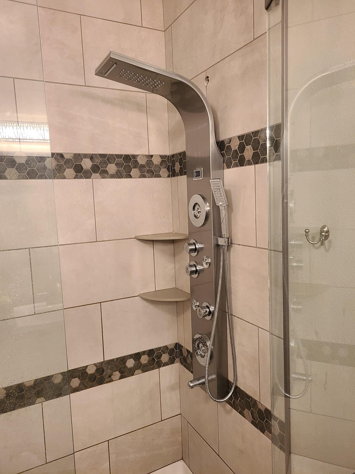 ELLO&ALLO Stainless Steel Shower Panel Tower System, LED Rainfall Waterfall Shower Head 6-Function Faucet Rain Massage System with Body Jets, Brushed Nickel customer photo 1