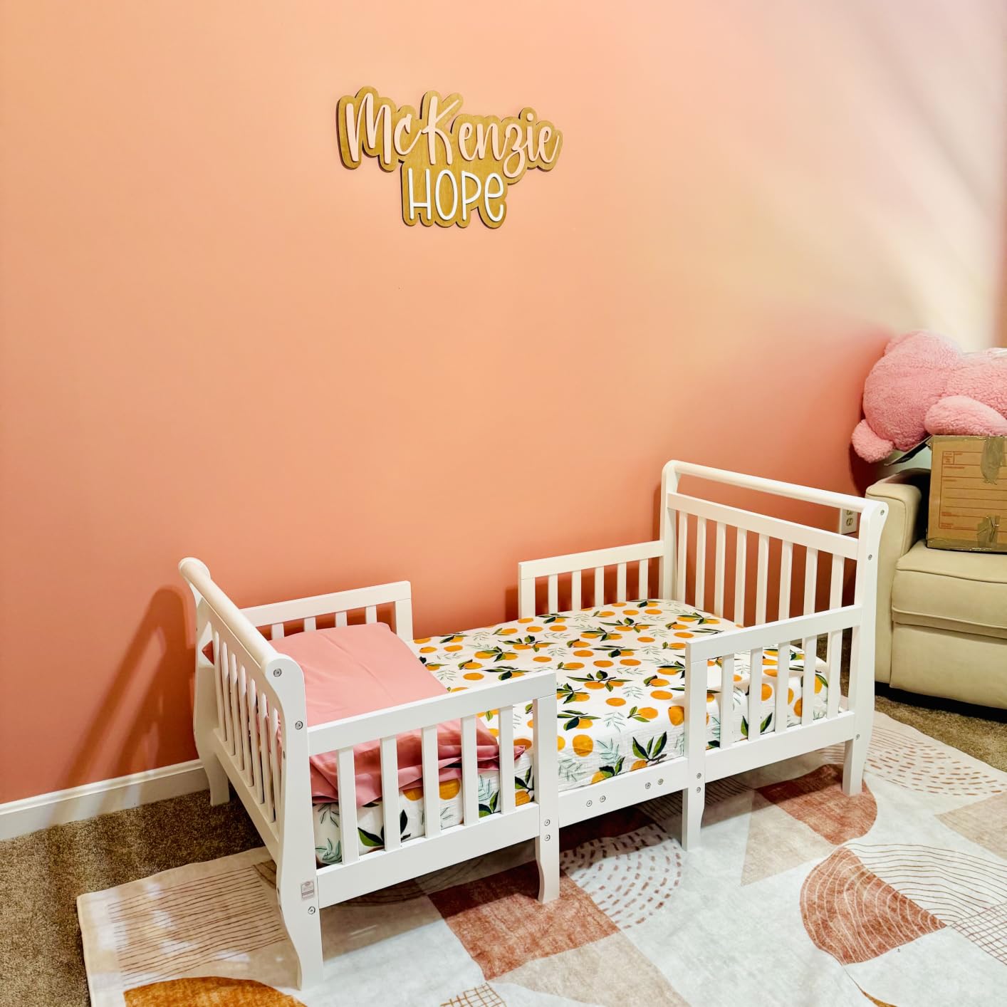 Dream On Me Emma 3-in-1 Wooden Toddler Bed, GREENGUARD Gold, Steel Grey | Converts to Table & 2 Chairs, 4 Safety Guardrails, Low to Floor Bed Frame customer photo 1