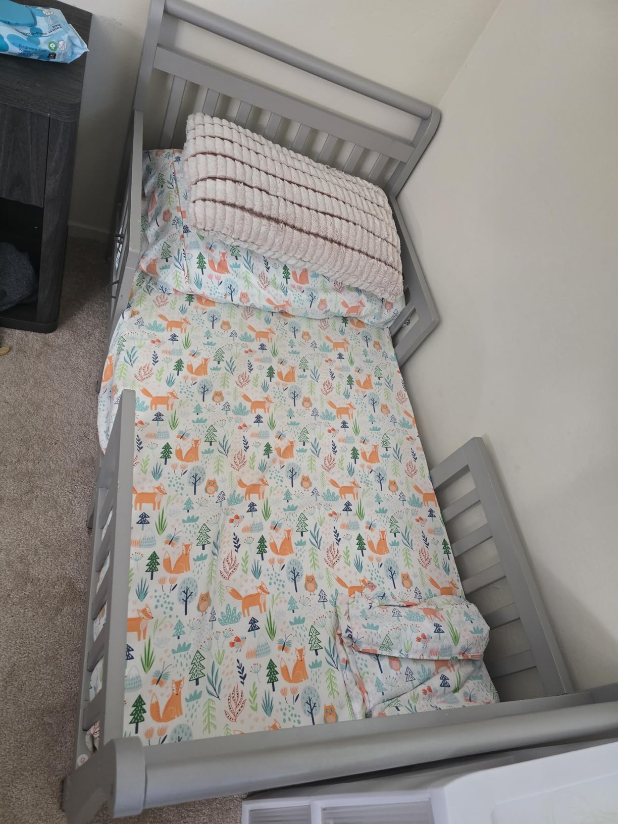 Dream On Me Emma 3-in-1 Wooden Toddler Bed, GREENGUARD Gold, Steel Grey | Converts to Table & 2 Chairs, 4 Safety Guardrails, Low to Floor Bed Frame customer photo 2