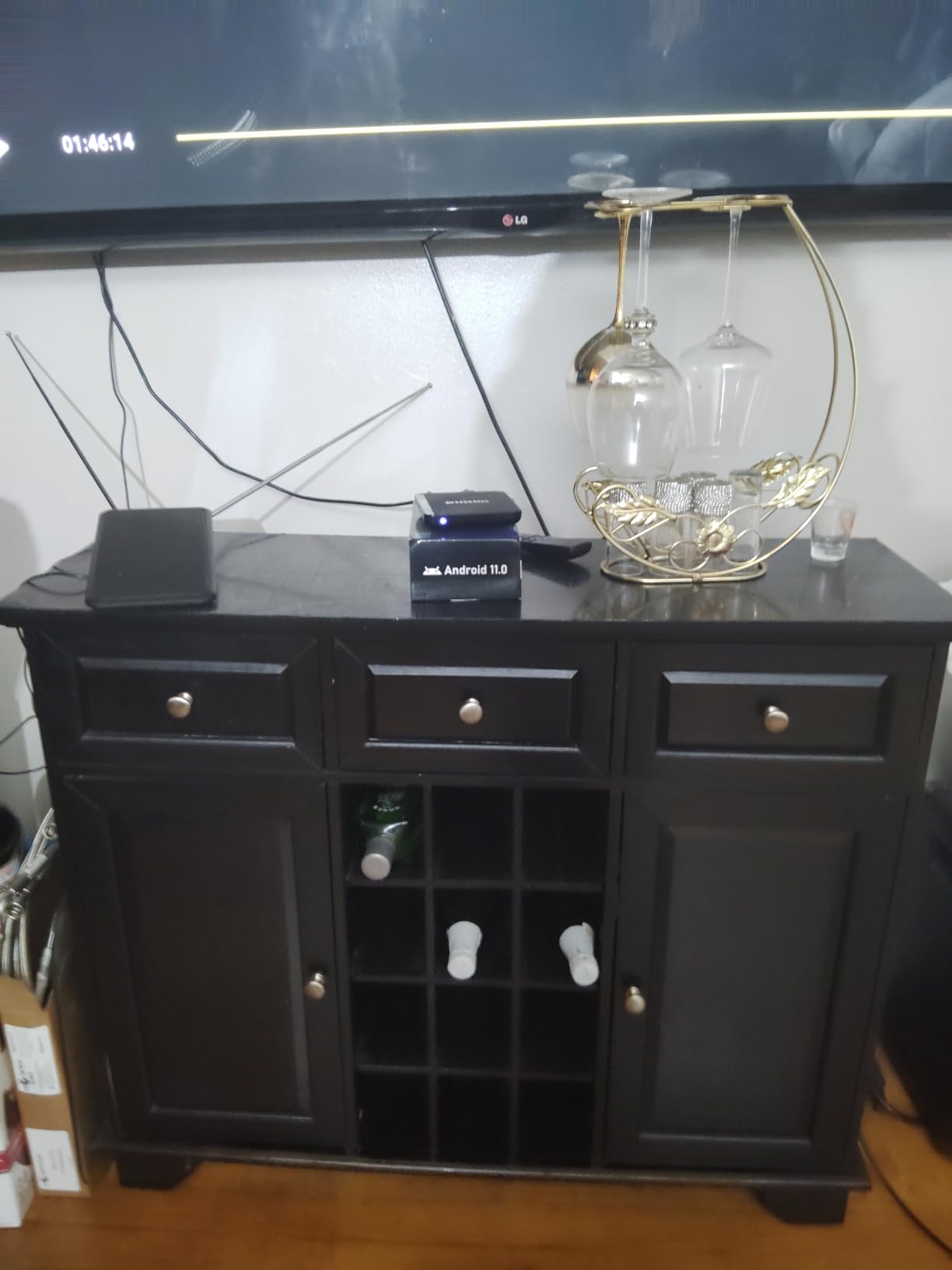Kings Brand Furniture Buffet Server Sideboard Cabinet with 12-Bottle Wine Rack, Metal Handles, 2 Cabinets, 3 Drawers, 4 Shelves, Freestanding Storage for Dining Room Kitchen Living Room, Black customer photo 1