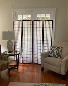 Roundhill Furniture Oriental Shoji 4 Panel Screen Room Divider, Black customer photo 1