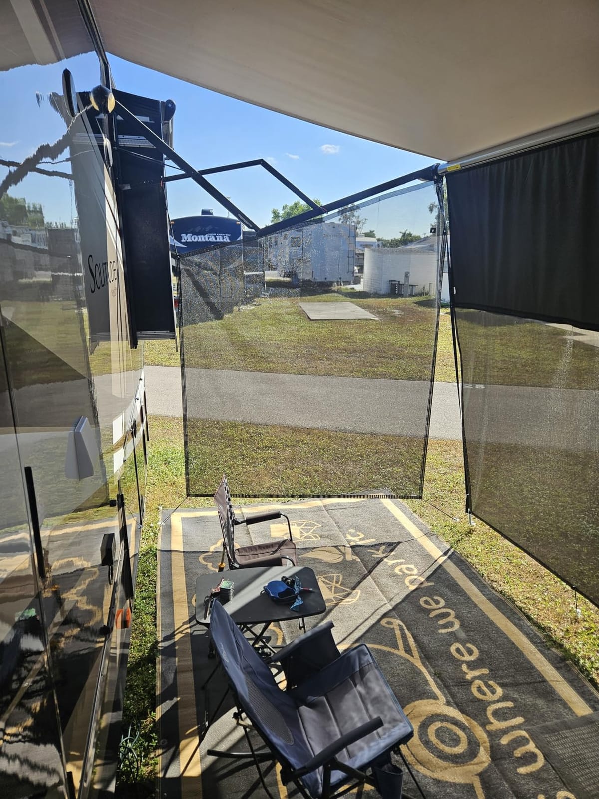 RV Awning Side Sun Shade Screen for Motorhome Camper Trailer Sunshade | Premium Breathable Mesh Sunscreen, Block UV, Temperature Down, Easy Install Parts Included, 3 Year Warranty, 9'X7' Black customer photo 1