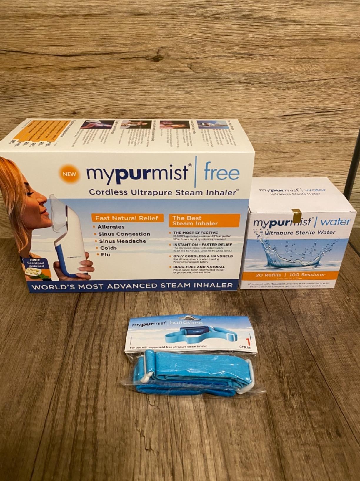 Mypurmist Free Cordless Steam & Sinus Inhaler Premium Kit | Premium cordless steam inhaler kit with extra water refills, handsfree strap, scent pads, travel bag, and charger customer photo 1