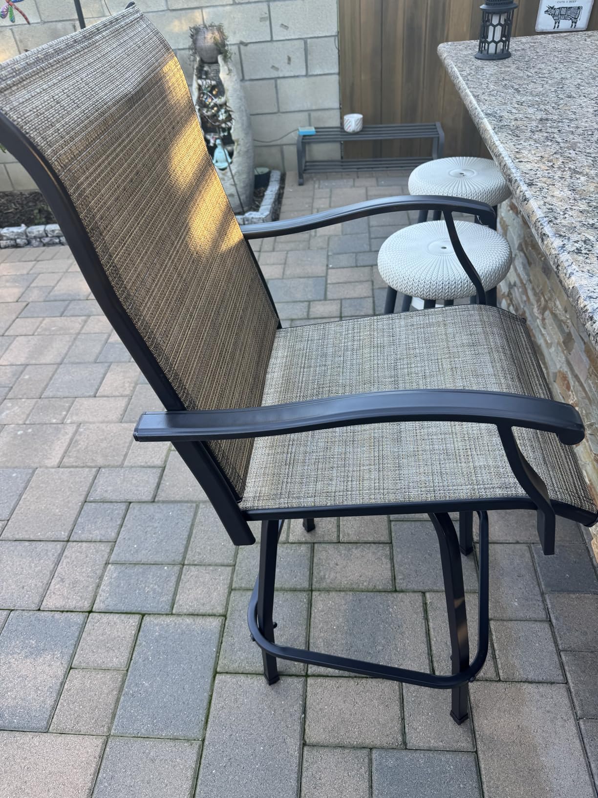 PHI VILLA 3 Piece Outdoor Swivel Bar Stools Set, Bar Height Patio Set | with 2 Brown Textilene Fabric Chairs, All-Weather High Top Patio Bistro Pub Table and Chairs Furniture customer photo 1