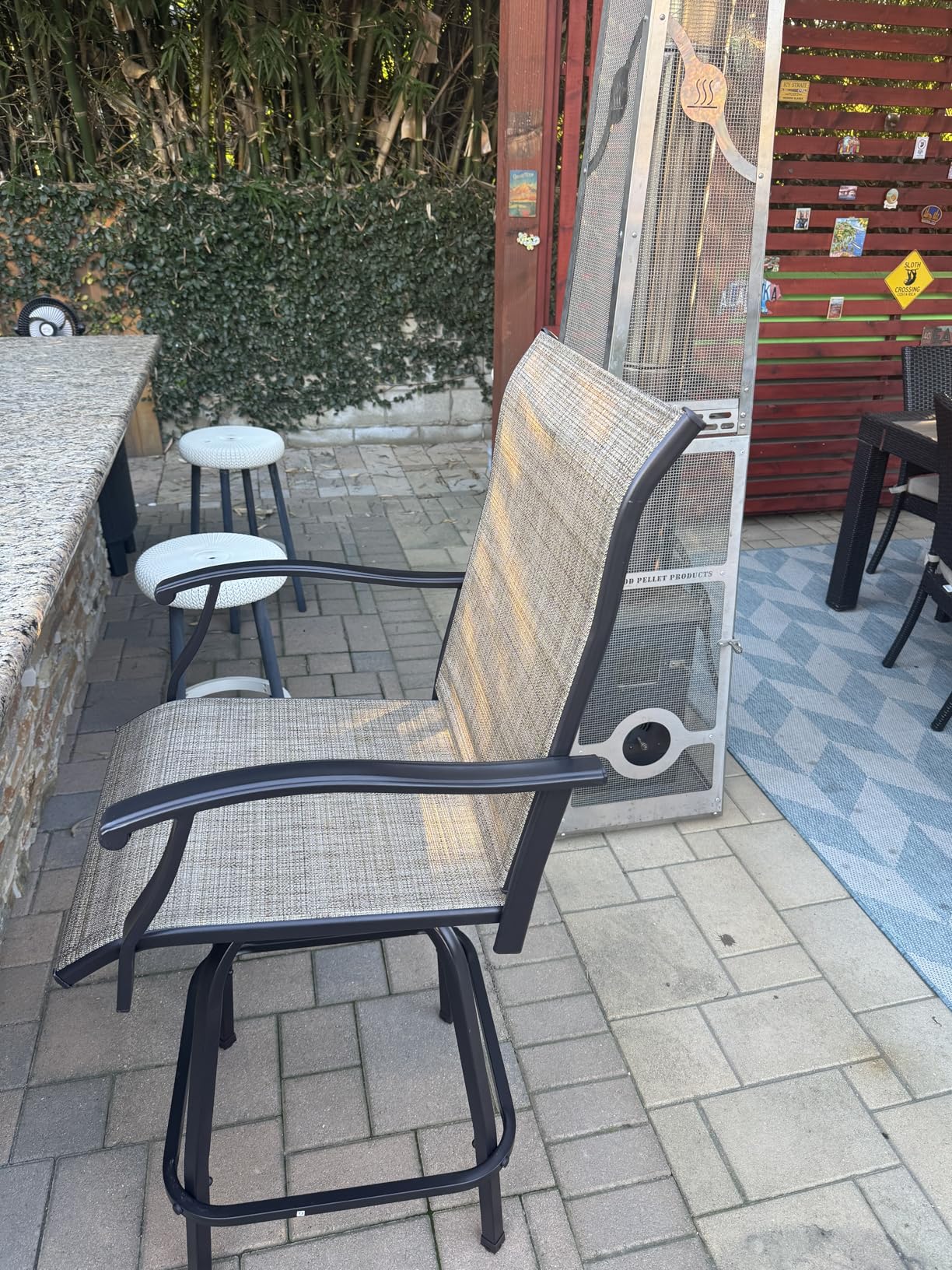PHI VILLA 3 Piece Outdoor Swivel Bar Stools Set, Bar Height Patio Set | with 2 Brown Textilene Fabric Chairs, All-Weather High Top Patio Bistro Pub Table and Chairs Furniture customer photo 2