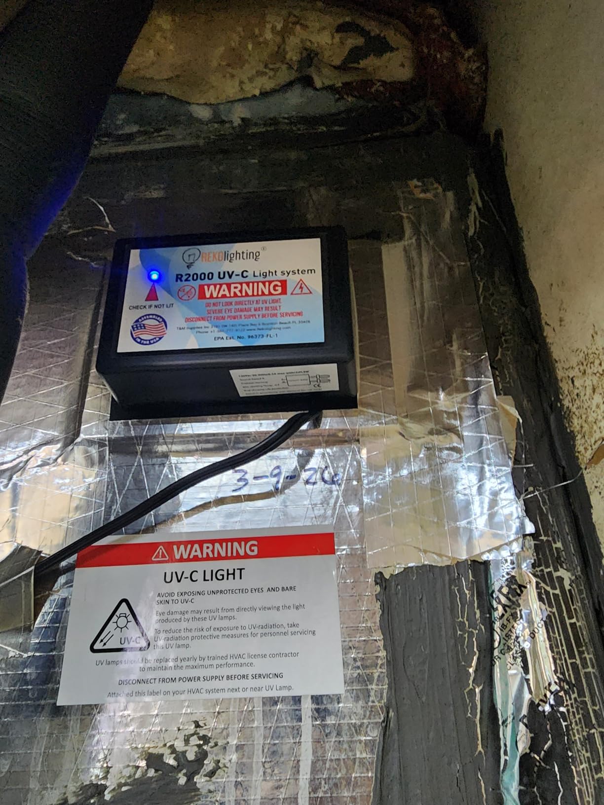 REKO Lighting R2000 Air Purifier Whole House UV UVC Light in Duct for HVAC AC (Air Conditioning) Duct customer photo 1