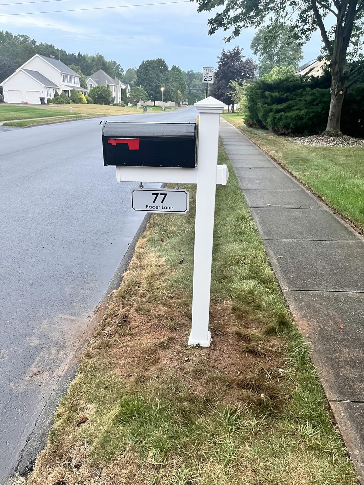 4Ever Products White Vinyl Mailbox Post System with Black Steel Mailbox | Includes a heavy-duty steel mailbox and a white custom personalized street address plate for easy outdoor installation. customer photo 2