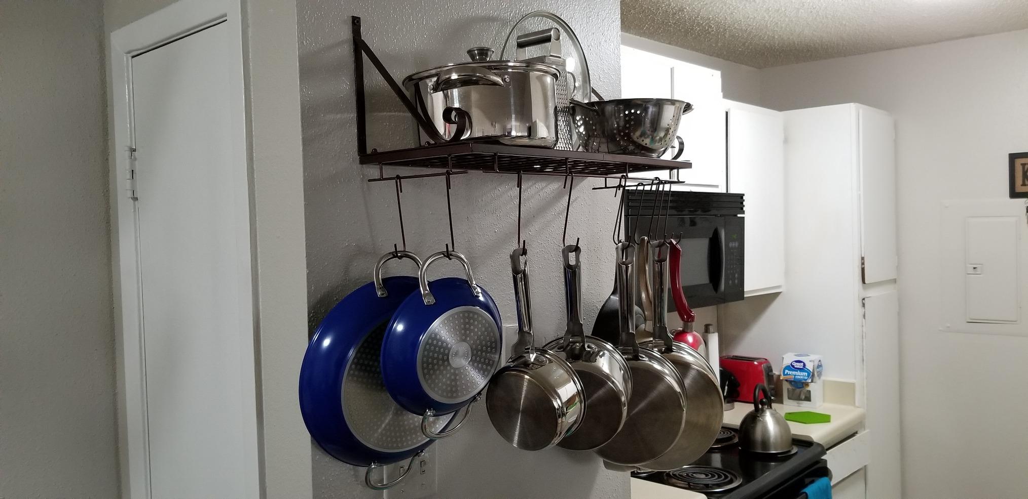 Sorbus Hanging Pot Rack - Wall Mounted Pot Rack storage shelf hanging rack - Pots and Pans Rack shelf Organizer holder pot hanger - 10 S Hooks - kitchen cookware, utensils, pans, 2 DIY Methods (Black) customer photo 1