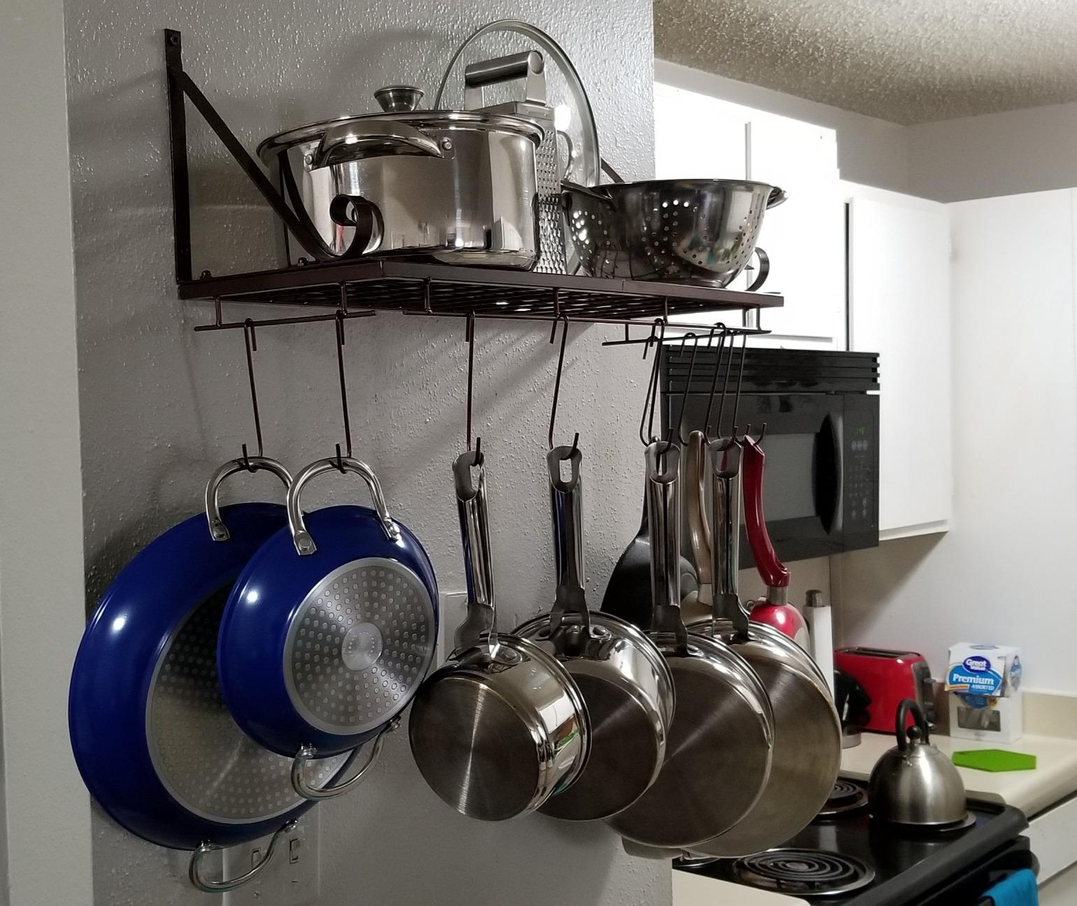 Sorbus Hanging Pot Rack - Wall Mounted Pot Rack storage shelf hanging rack - Pots and Pans Rack shelf Organizer holder pot hanger - 10 S Hooks - kitchen cookware, utensils, pans, 2 DIY Methods (Black) customer photo 2