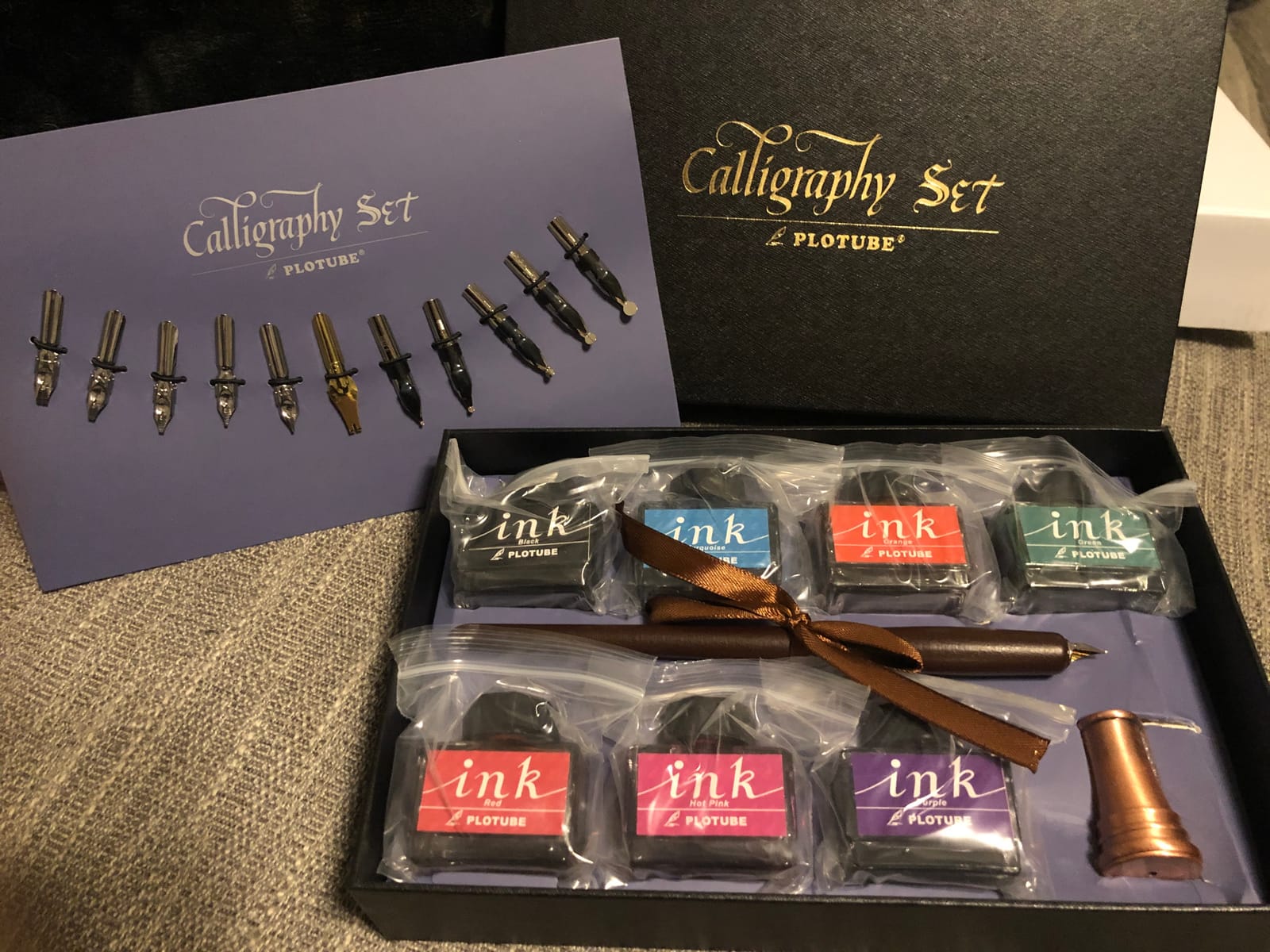 Plotube Calligraphy Pen Set, 11 Nibs, Black Ink, Pen Stand | Wooden dip pen with golden pen stand and beginner's manual customer photo 2