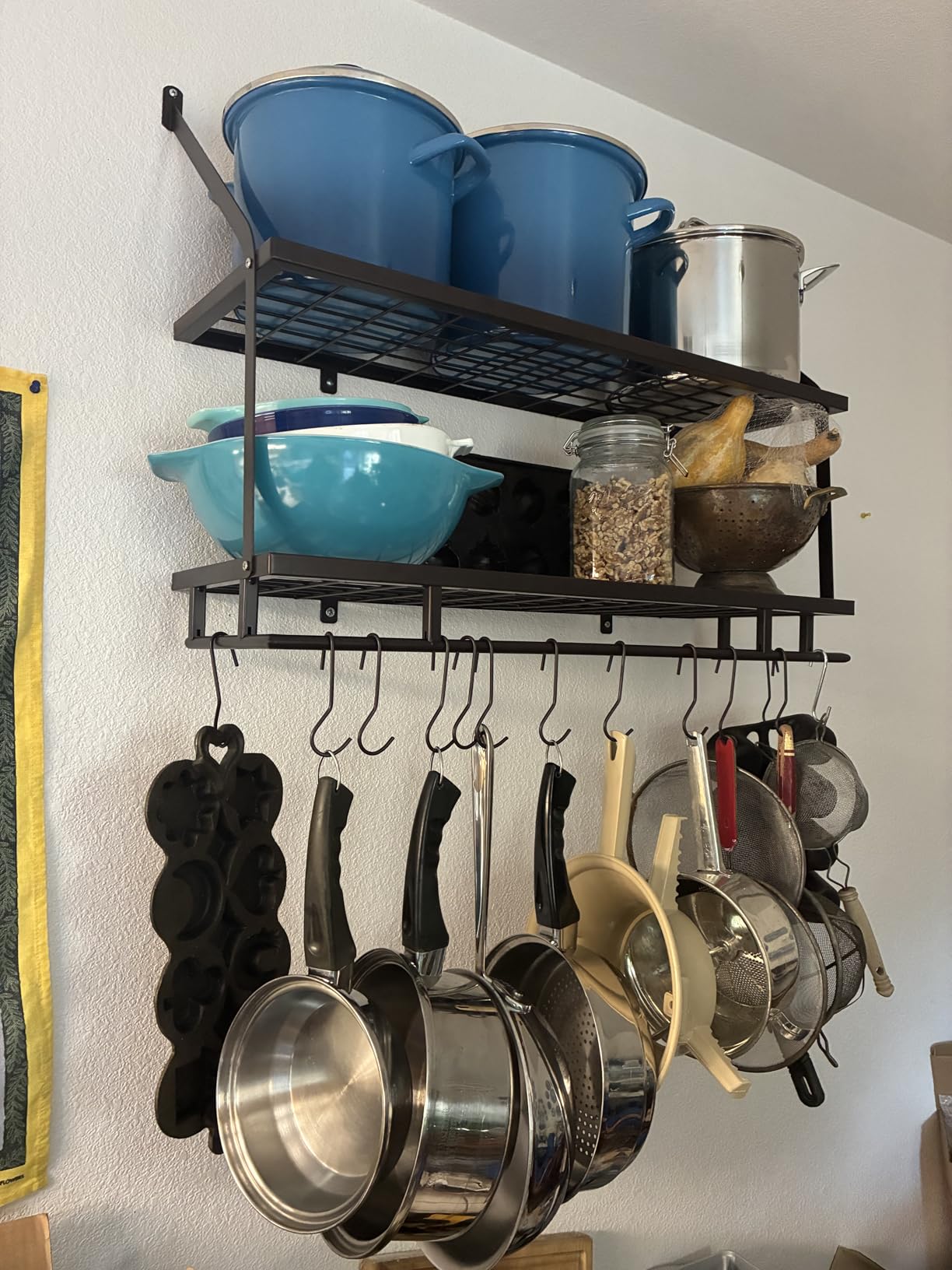 KES 30-Inch Kitchen Pot Rack - Mounted Hanging Rack for Kitchen Storage and Organization - Matte Black 2-Tier Wall Shelf with Guard Rail for Pots and Pans Organizer with 12 Hooks - KUR215S75B-BK customer photo 2