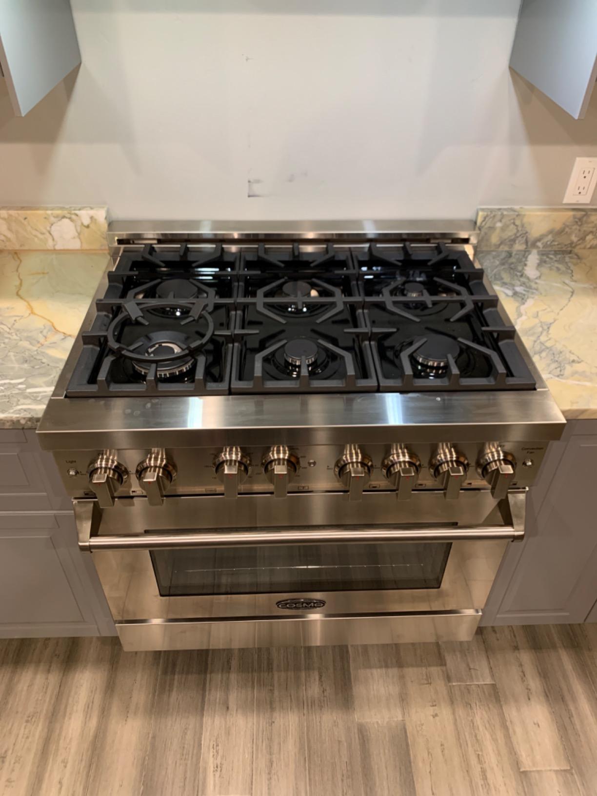 Cosmo COS-GRP366 36 in. Vista Coll 5.4 cu ft 6 Burner Gas Range, Convection, Stainless Steel | LED Light Panel, Cast Iron Grates, Auto Re-Ignition, Liquid Propane Convertible customer photo 1