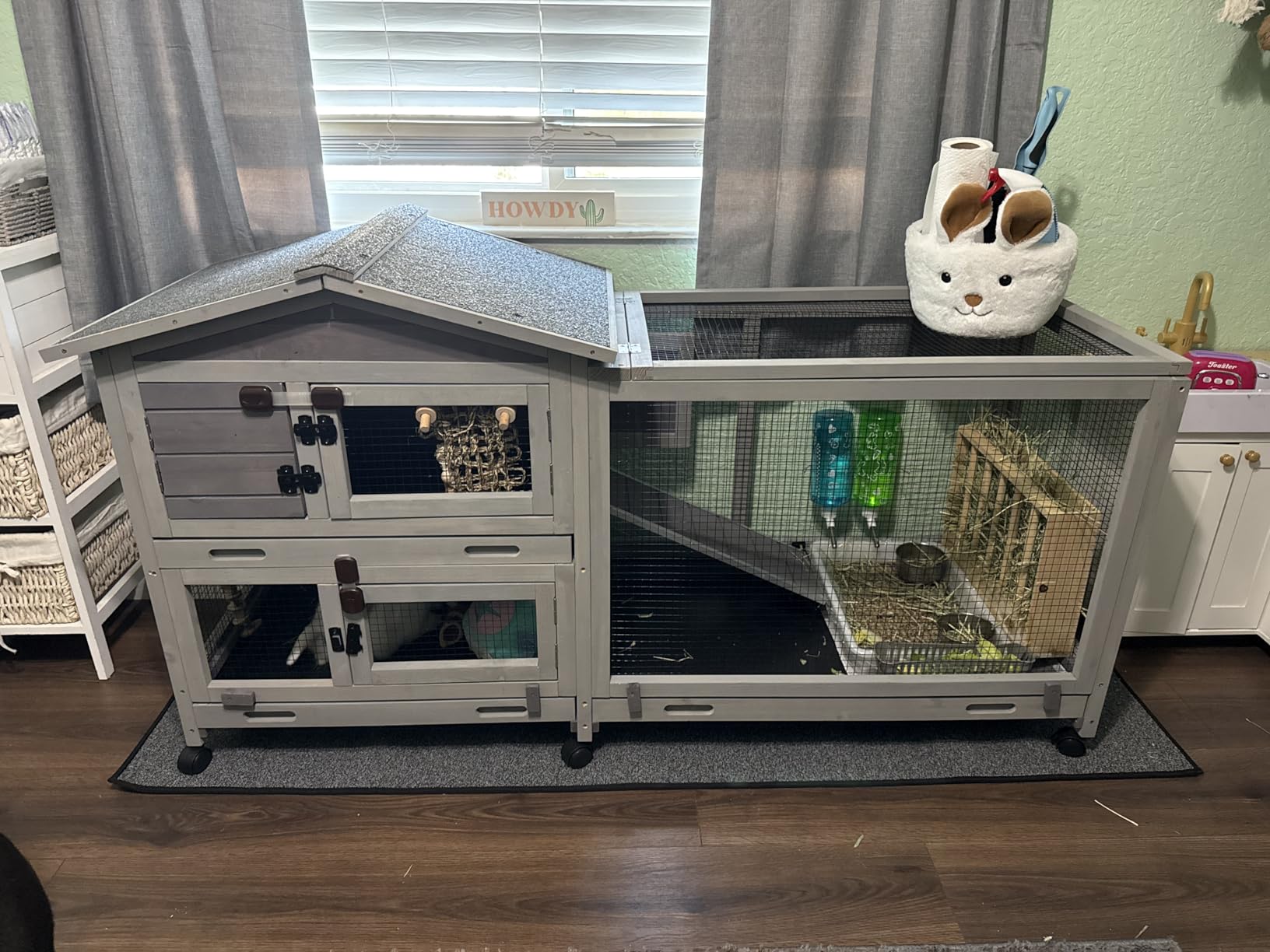 Aivituvin Rabbit Hutch Outdoor Chickecn Coop Indoor Bunny Cage with Pull Out Tray,Upgrade Version,Removable Bottom Wire Mesh 53.4