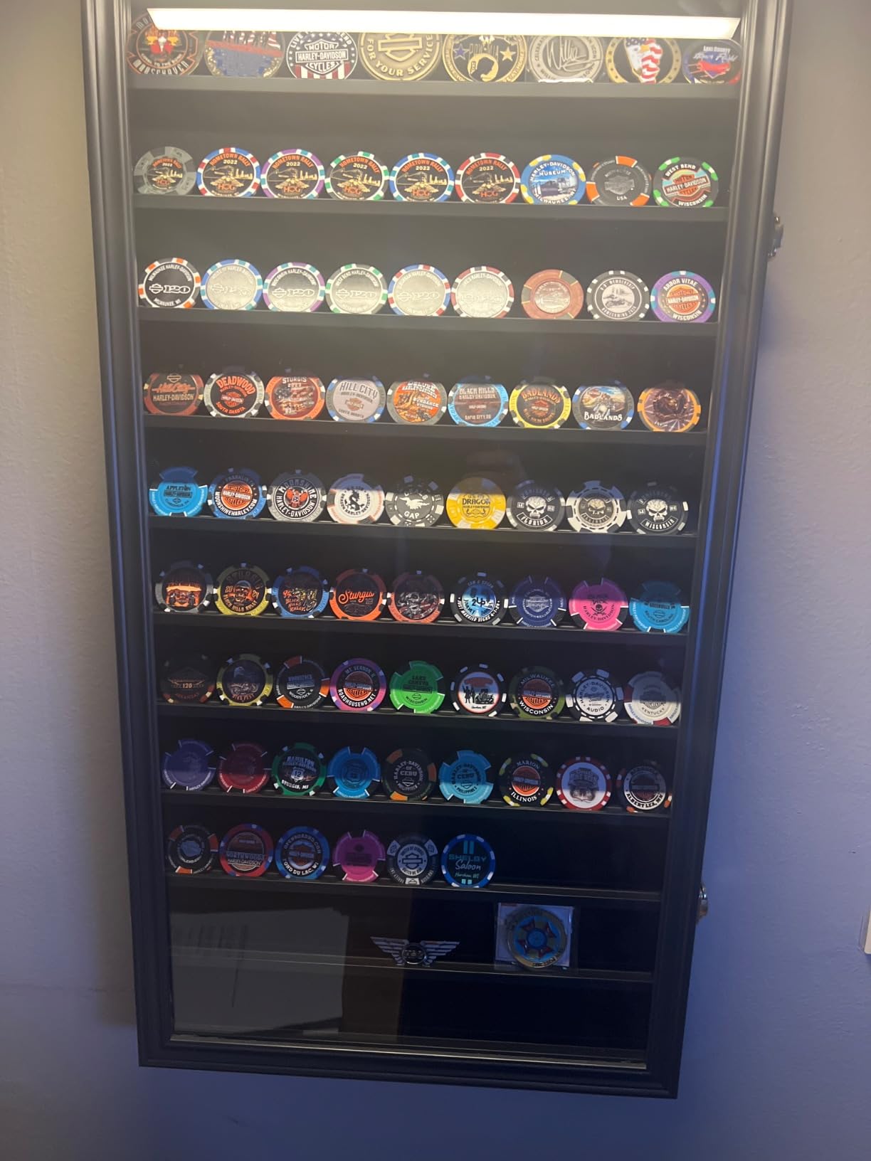 ASmileIndeep 7 Rows Military Challenge Coin Holder Display Cabinet Wall Mount with HD Tempered Glass, Holds 100 Coins, Wooden Medal Display Case Shadow Box with Removable Shelves, Mahogany customer photo 1