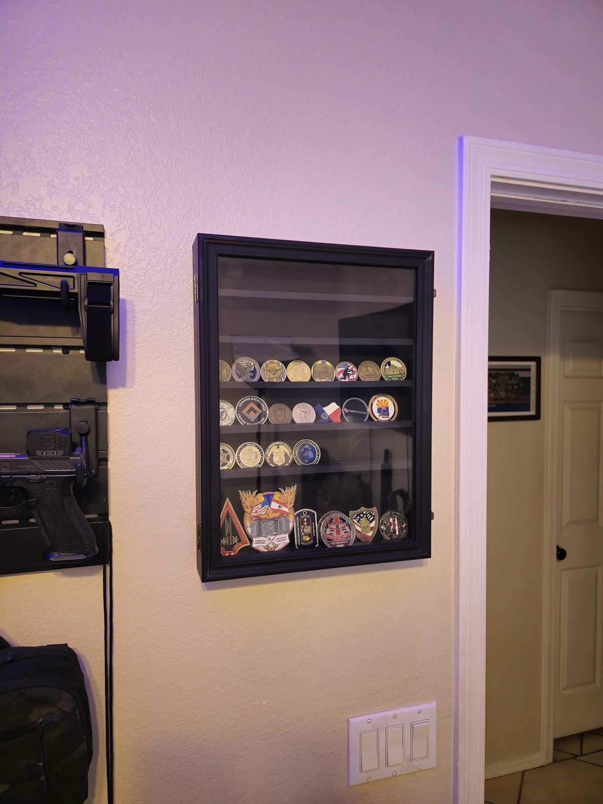 ASmileIndeep 7 Rows Military Challenge Coin Holder Display Cabinet Wall Mount with HD Tempered Glass, Holds 100 Coins, Wooden Medal Display Case Shadow Box with Removable Shelves, Mahogany customer photo 2