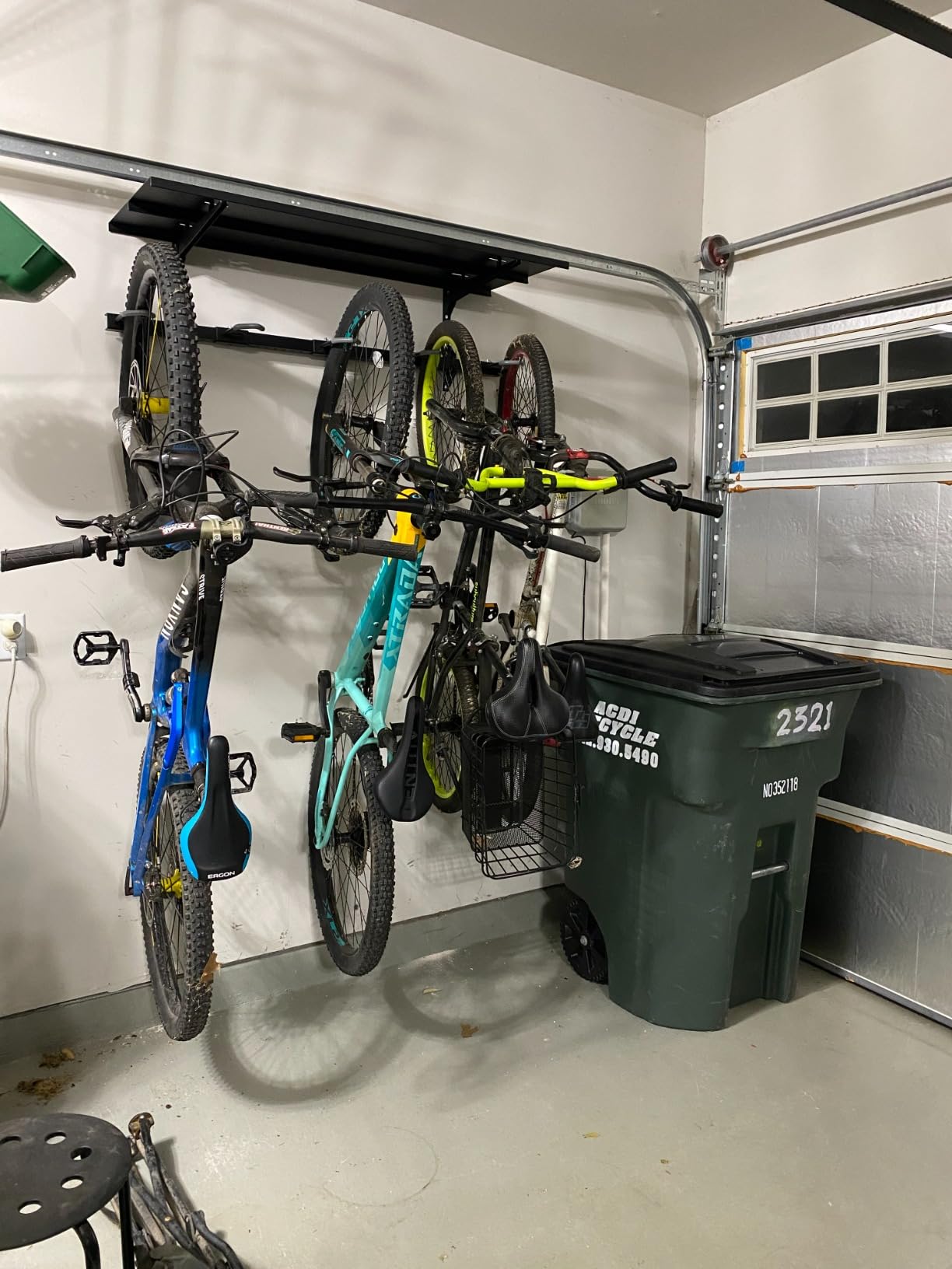 StoreYourBoard Bike Storage Rack with Shelf - Heavy Duty Garage Bike Storage Rack for 5 Bicycles, Adjustable Vertical Bike Rack, Bike Rack Shelf for Helmets & Gear, Holds 300 lbs customer photo 1