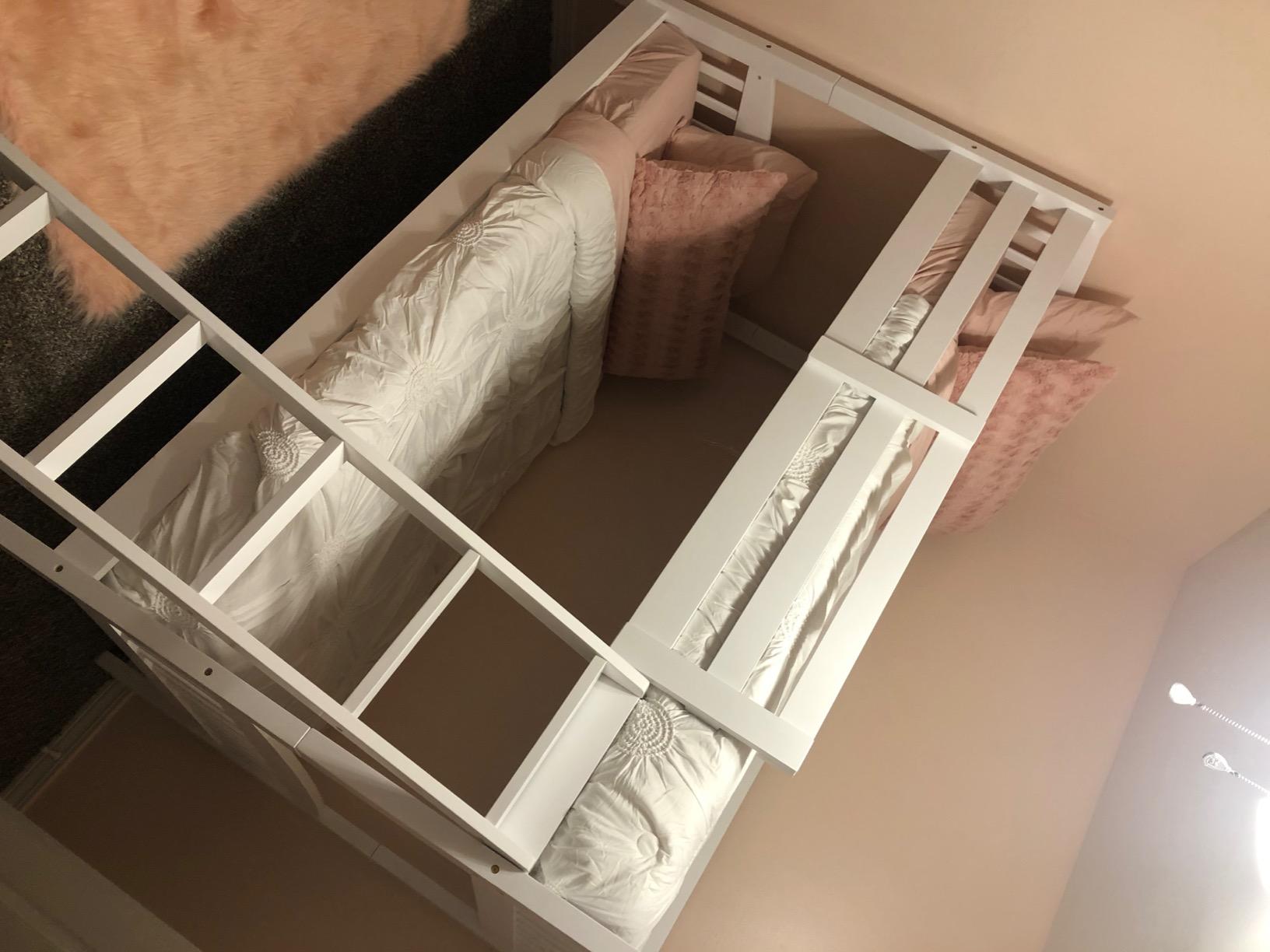 Costzon Twin Over Twin Bunk Beds, Wood Convertible Two Beds, Solid Rubberwood Bunk Bed with 1 Pcs Built-in Ladder and Safety Rails, No Box Spring Needed, Space Saving Bed Frame for Bedroom (White) customer photo 2
