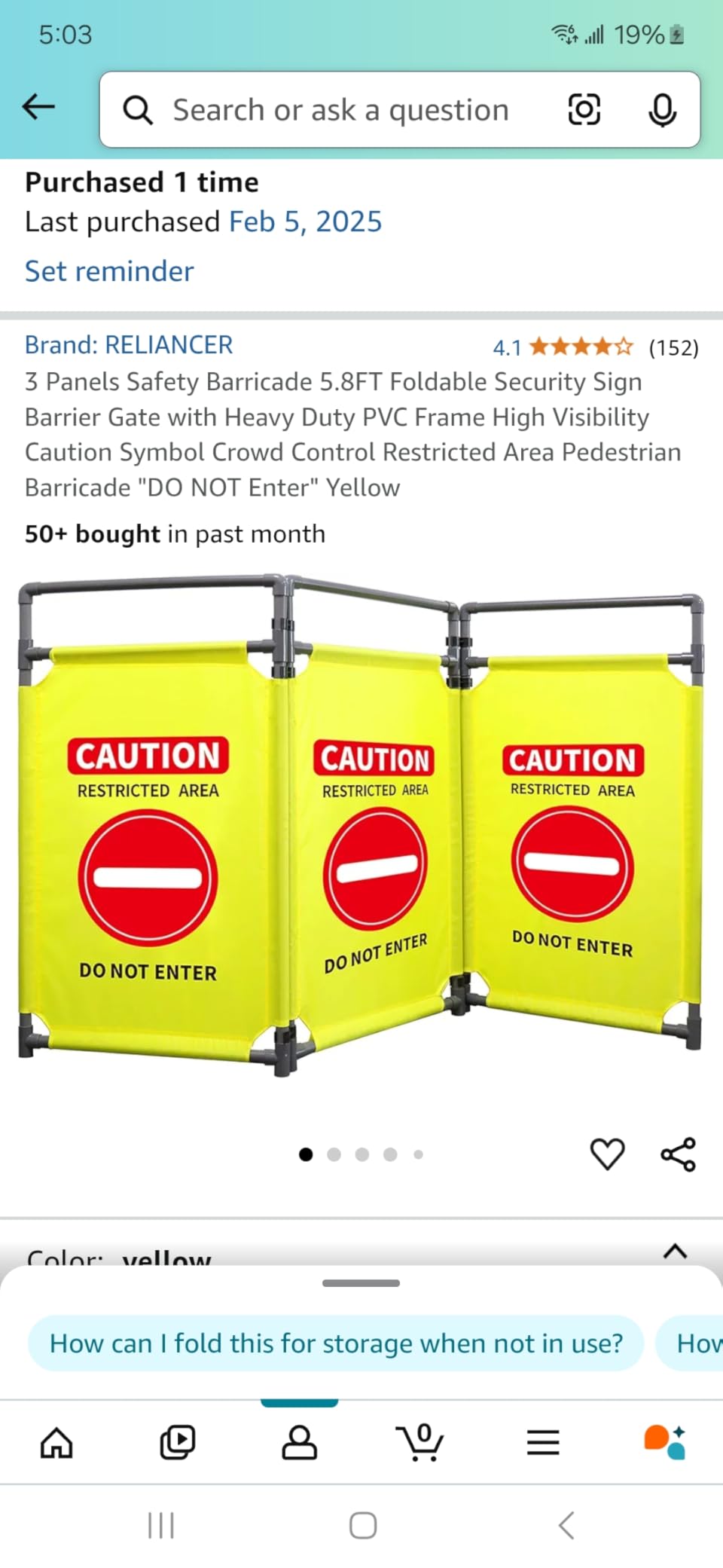 RELIANCER 3-Panel Safety Barricade, 5.8FT Foldable Security Sign Barrier Gate, Safety Warning Barricade Fence, Traffic Barricades, Outdoor Crowd Control Barriers, Hazardous Area Driveway Isolation Gate customer photo 1