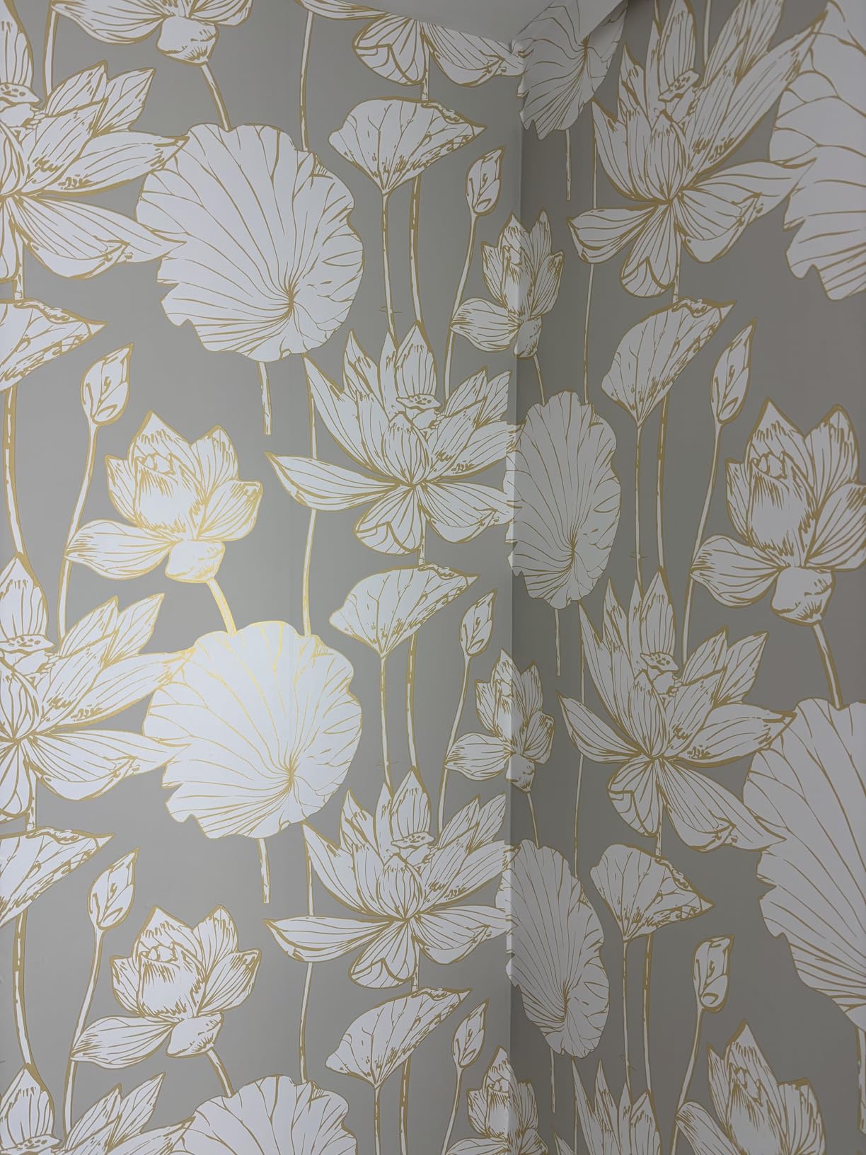 NextWall Lotus Floral Peel and Stick Wallpaper (Metallic Gold & Gray) customer photo 1