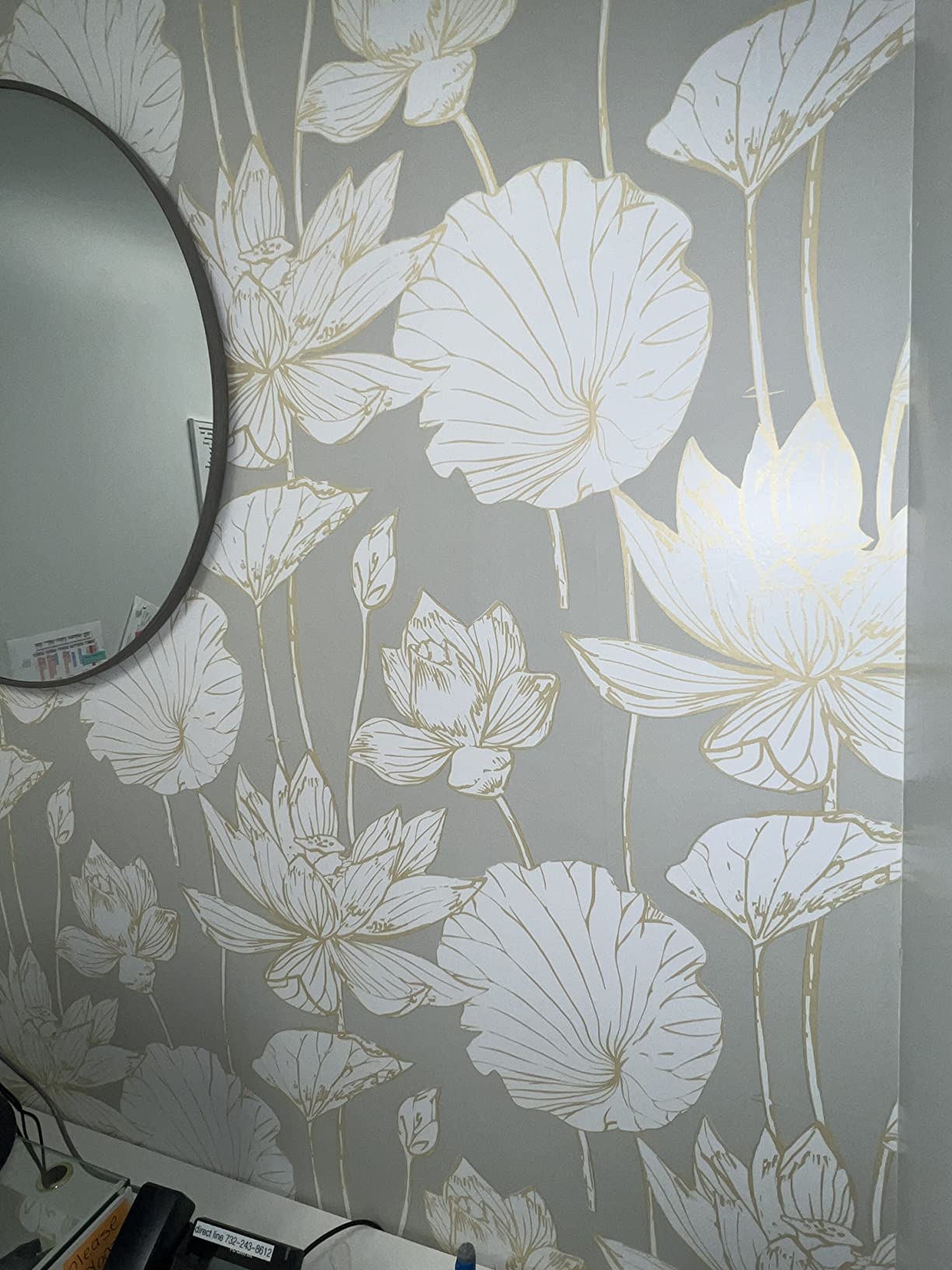 NextWall Lotus Floral Peel and Stick Wallpaper (Metallic Gold & Gray) customer photo 2