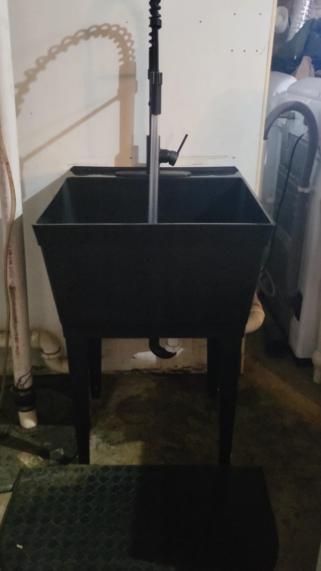 Utility Sink Extra-Deep Laundry Tub in Grey with High-Arc Coil Pull-Down Sprayer Faucet in Matte Black, Integrated Supply Lines, P-Trap Kit, Heavy Duty Floor Mounted Freestanding Wash Station customer photo 2