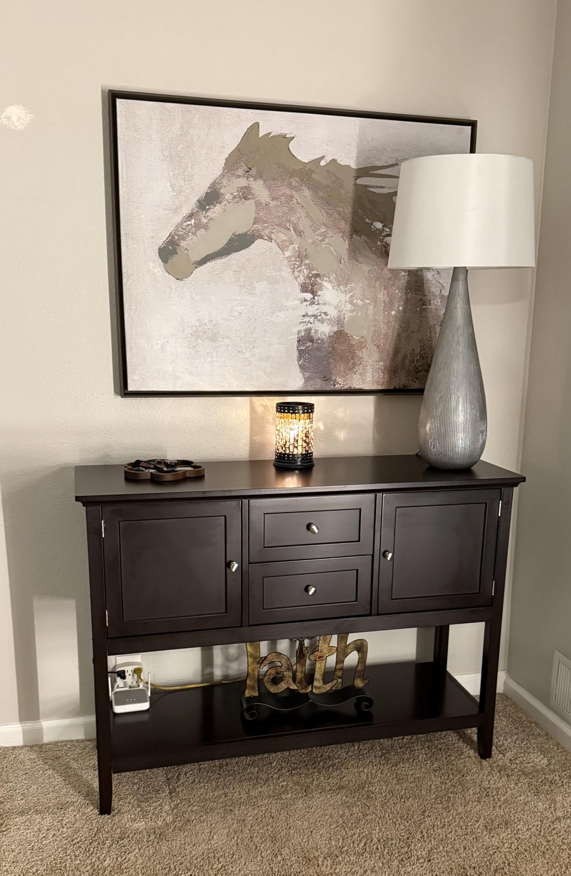 Giantex Buffet Sideboard, Wood Storage Cabinet, Console Table with Storage Shelf, 2 Drawers and Cabinets, Living Room Kitchen Dining Room Furniture, Wood Buffet Server (Grey) customer photo 1