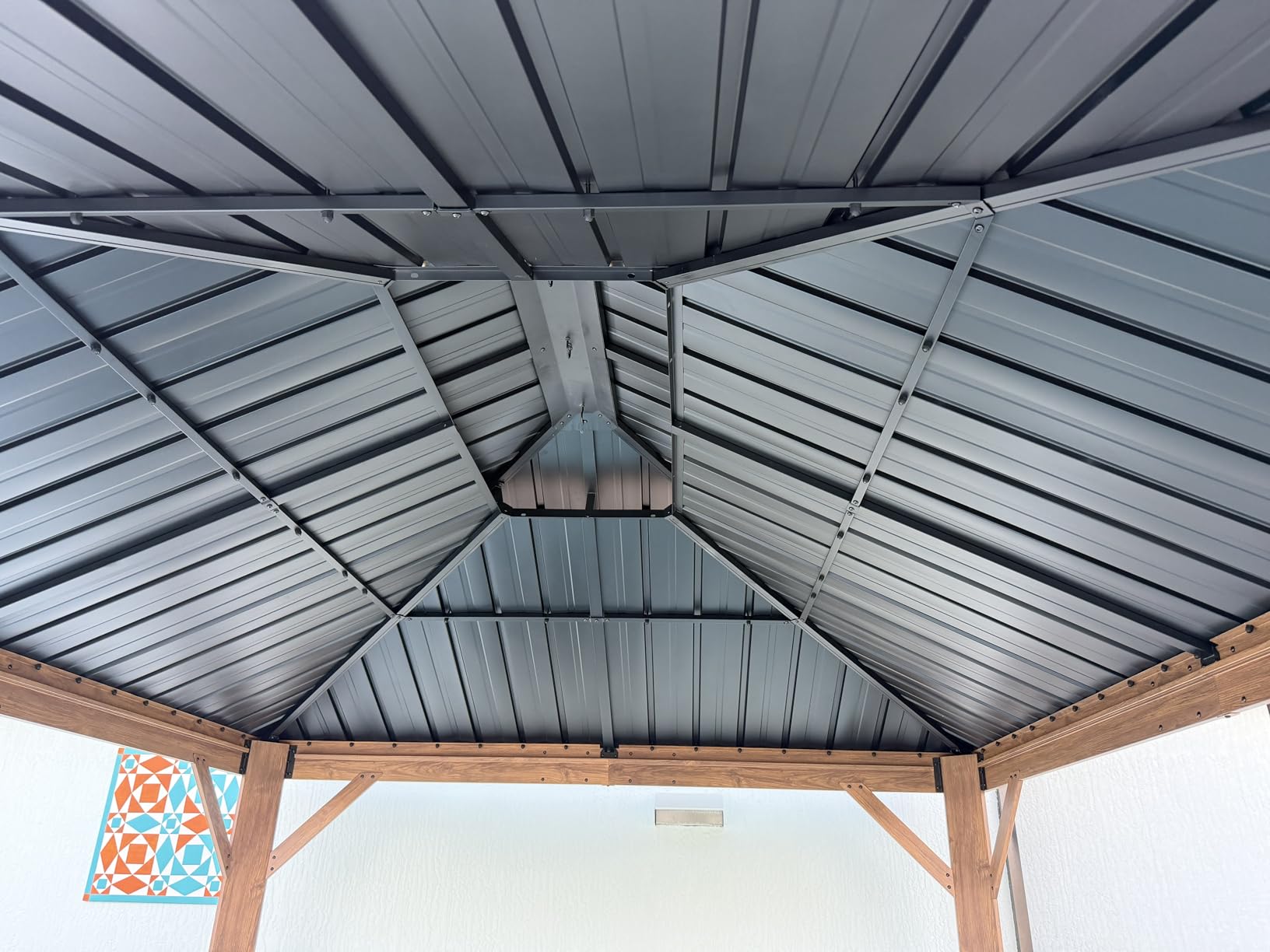 PURPLE LEAF 10' X 12' Outdoor Hardtop Gazebo for Patio Galvanized Steel Double Roof Permanent Canopy Teak Finish Coated Aluminum Frame Pavilion Gazebo with Netting customer photo 2
