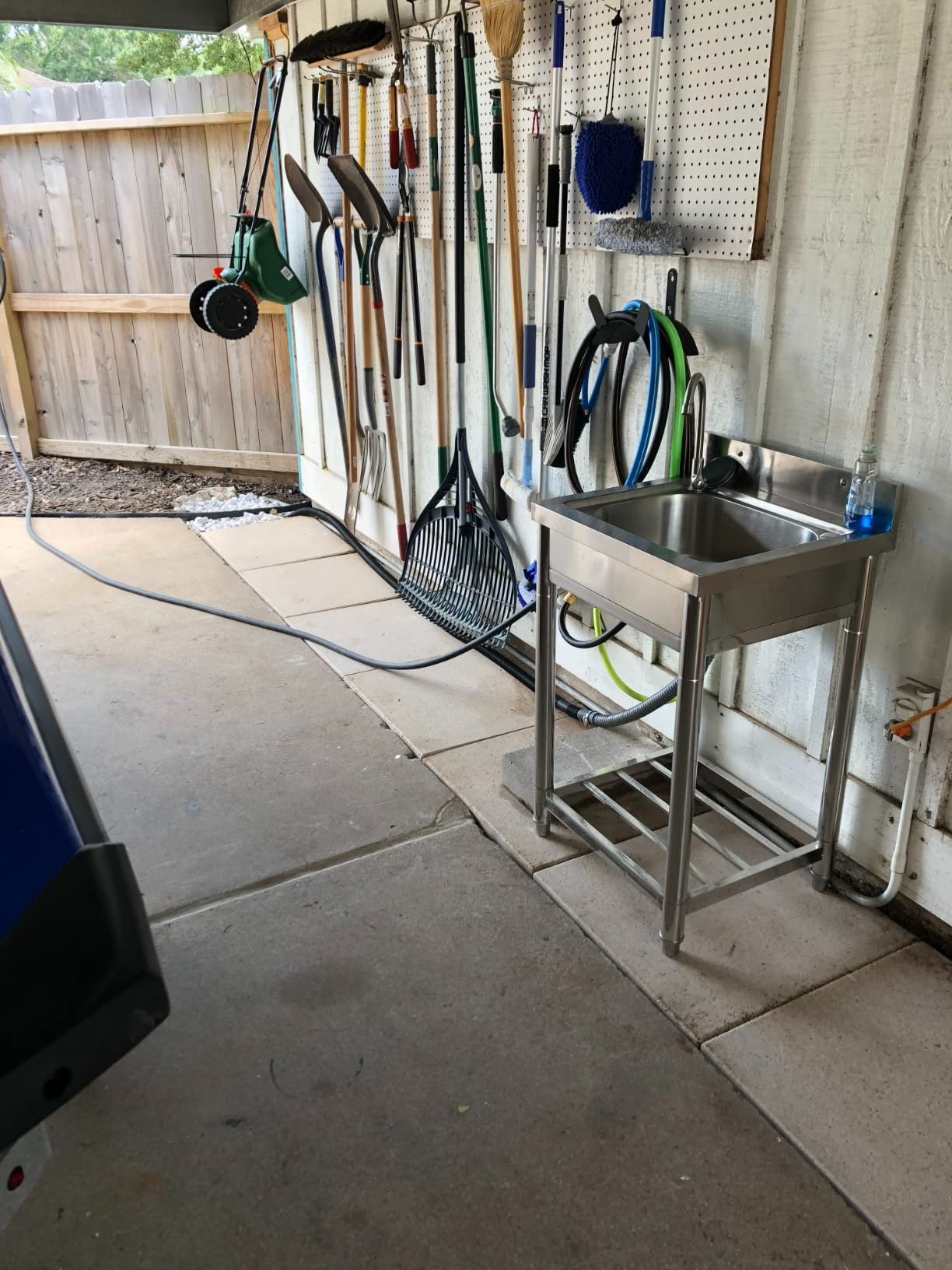 Free Standing Stainless-Steel Single Bowl Commercial Kitchen Sink Set w/Faucet | Prep & Utility Washing Hand Basin w/Storage Shelve, laundry tub for Indoor Outdoor (22in) customer photo 2