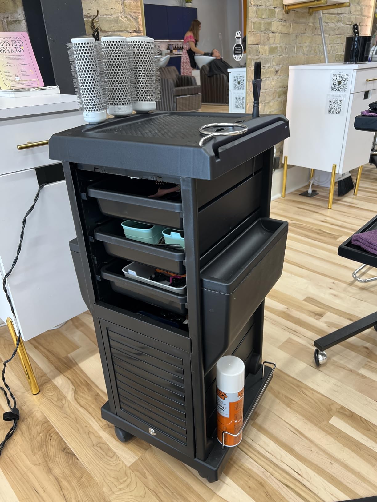 TASALON Lockable 6-Tray Salon Rolling Cart with 2 Holders, Black | Space-saving mobile trolley to organize tools for hair salons and beauty workstations customer photo 2