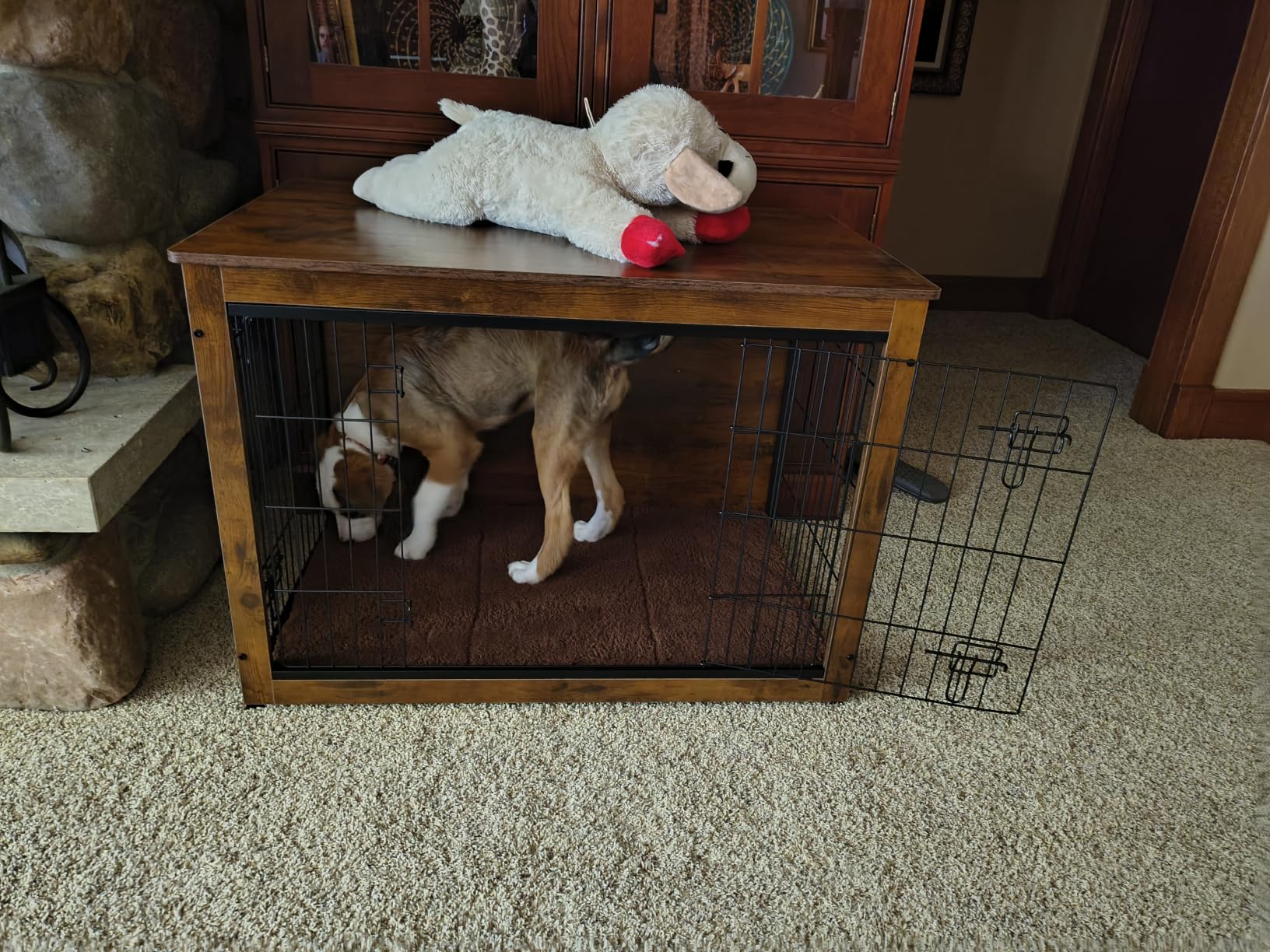 DWANTON Dog Crate Furniture with Cushion, Wooden Kennel Table with Double Doors, Indoor Dog House, Small/Medium/Large/Extra Large Size, 27.2