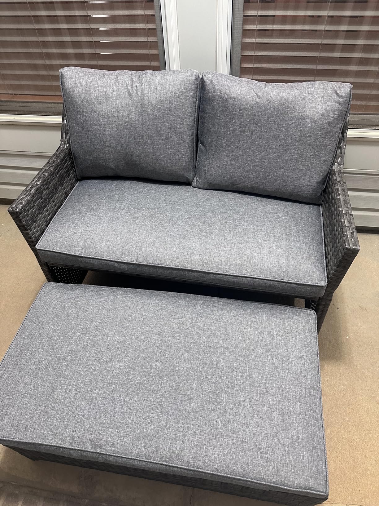 Wicker Patio Loveseat w/Storage Ottoman, 2 Pcs, Navy Blue | 2-Seat Outdoor Couch,w/Soft Cushions & Built-in Storage Table, Lounge Patio Furniture for Backyard, Porch, Balcony, Apartment customer photo 1