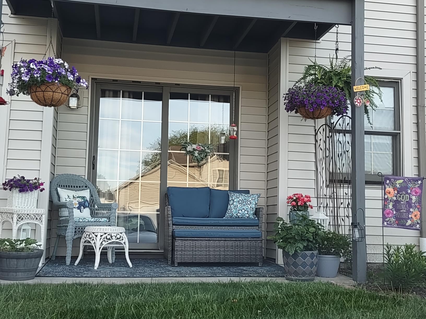 Wicker Patio Loveseat w/Storage Ottoman, 2 Pcs, Navy Blue | 2-Seat Outdoor Couch,w/Soft Cushions & Built-in Storage Table, Lounge Patio Furniture for Backyard, Porch, Balcony, Apartment customer photo 2