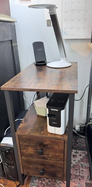 HOOBRO End Table with Charging Station, Narrow Side Table with 2 Drawer & USB Ports & Power Outlets, Nightstand for Small Spaces, for Living Room, Bedroom, Rustic Brown and Black BF541BZ01 customer photo 1