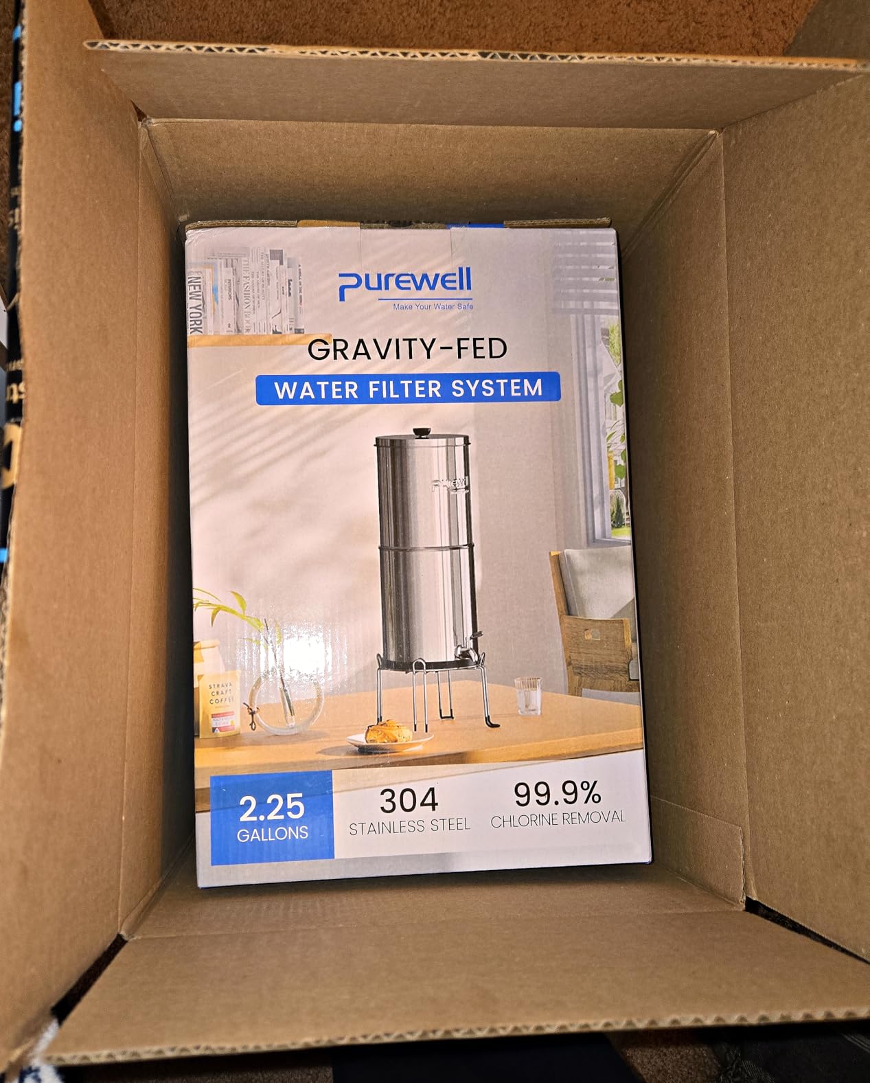 Purewell 3-Stage 0.01 Microm Ultra-Filtration Gravity Water Filter System, NSF/ANSI 42&372 Certification, 304 Stainless Steel Countertop System, 2.25G customer photo 2