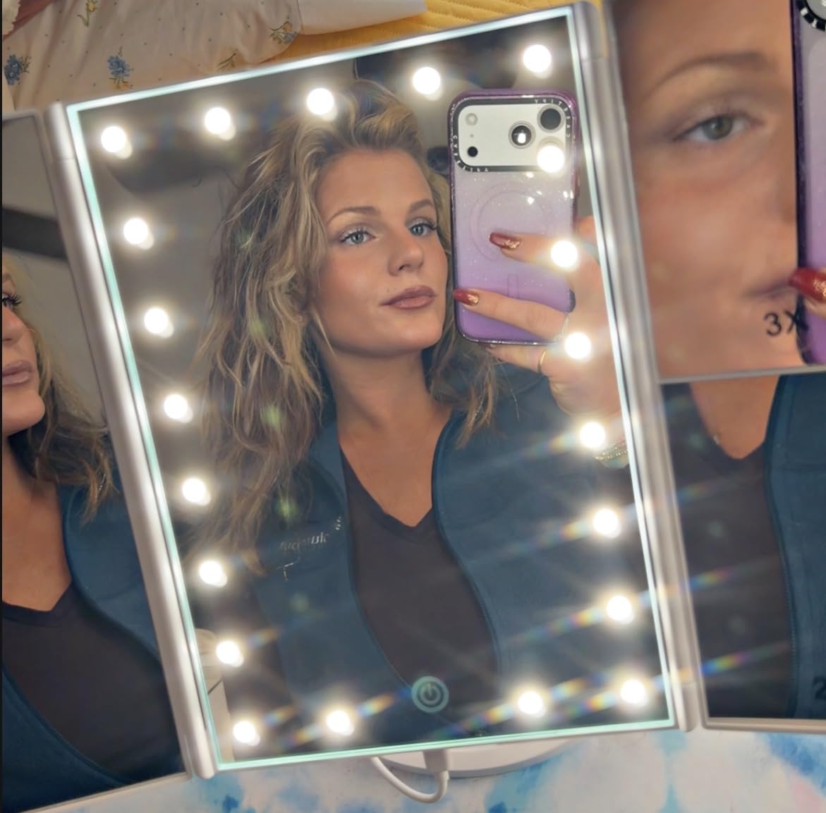 HUONUL 2X/3X/10X Magnifying Vanity Mirror with Light, Trifold Makeup Mirror customer photo 1