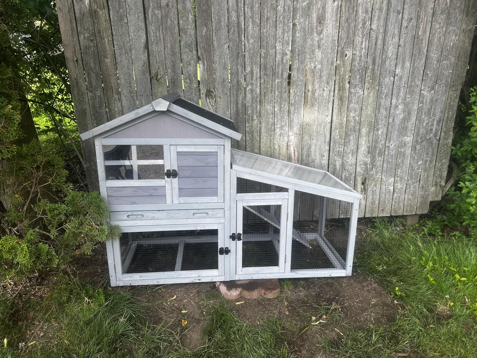 GUTINNEEN Rabbit Hutch for Outdoor Indoor Use, Bunny Cage with PVC Layer and Bottom Wire Netting, Wooden Chicken Coop Rabbit House with UV Roof, Leakproof Tray, Run customer photo 2