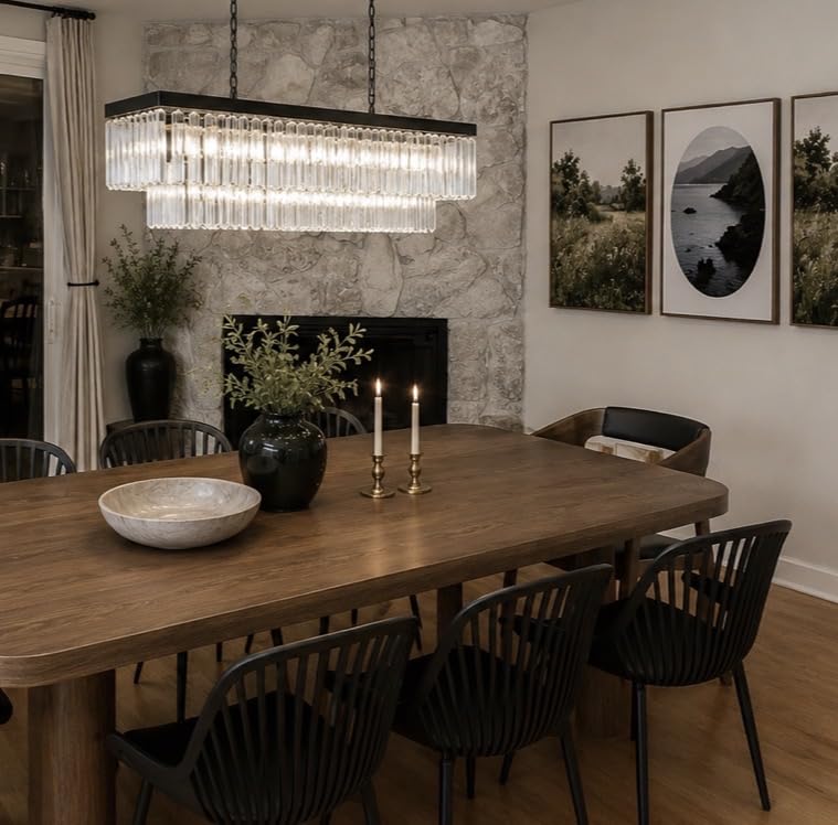 Weesalife Crystal Chandeliers for Dining Room 11-Light Black Modern Chandelier Rectangle Contemporary Pendant Light Fixture for Kitchen Island Bar L33.5 Inch customer photo 1