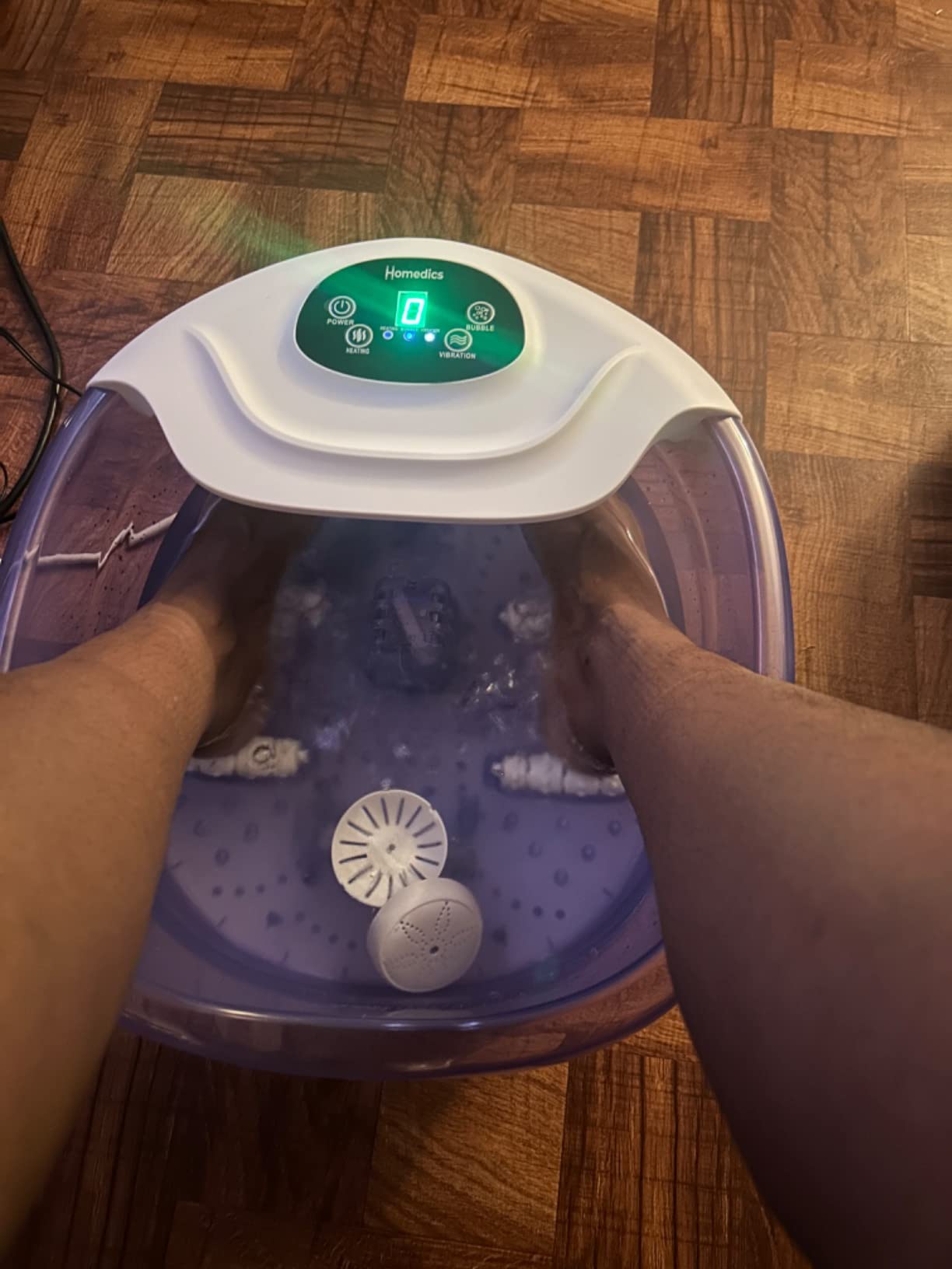 HoMedics Salt-N-Soak Footbath with Heat Boost and Soaking Salt Starter Kit, 4 Soothing Massage Rollers, Toe-Touch Controls, Splash Guard, Bubble, Vibration Massage, Bath Salt Dispenser, LED Display customer photo 1