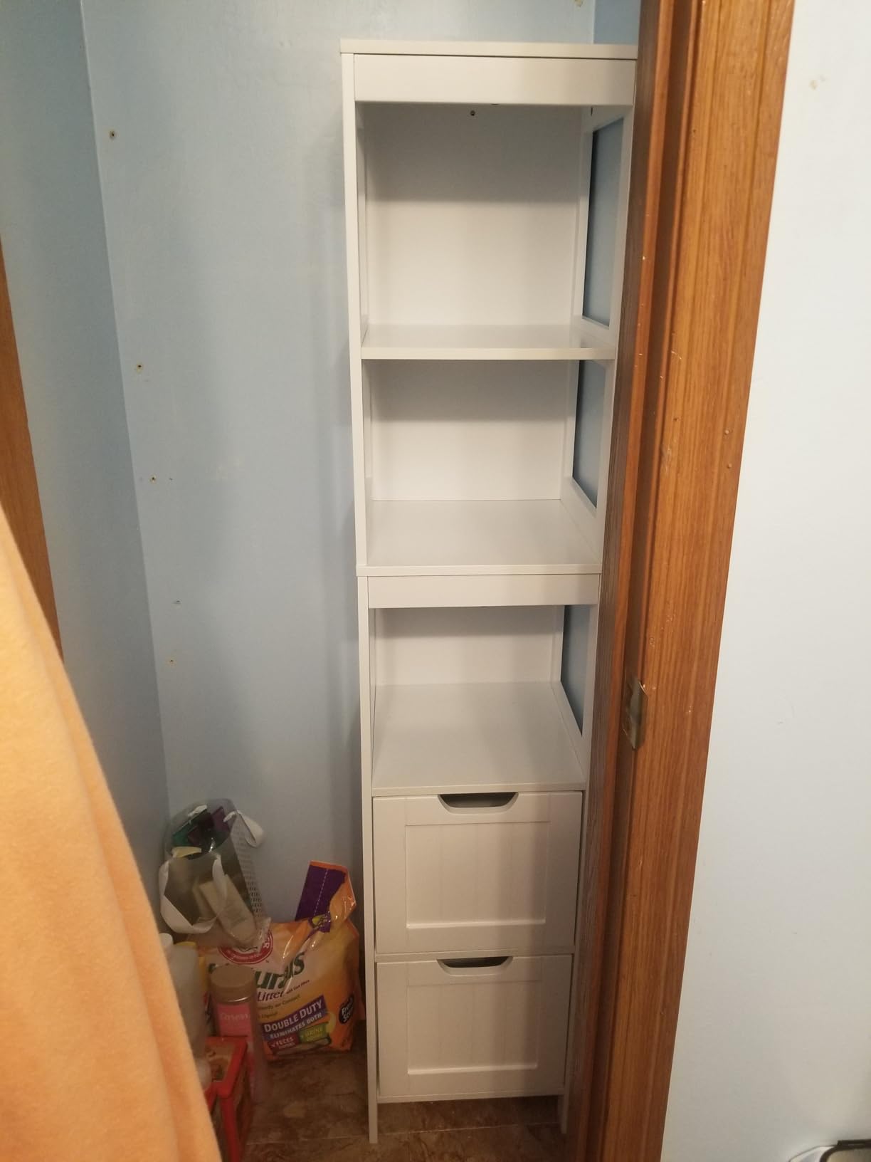 HOMEFORT Bathroom Storage Cabinet, Slim Tall Cabinet, Narrow Floor Cabinet Organizer, Wooden Linen Tower with 2 Drawers and 3 Shelves, Freestanding Cupboard White customer photo 1