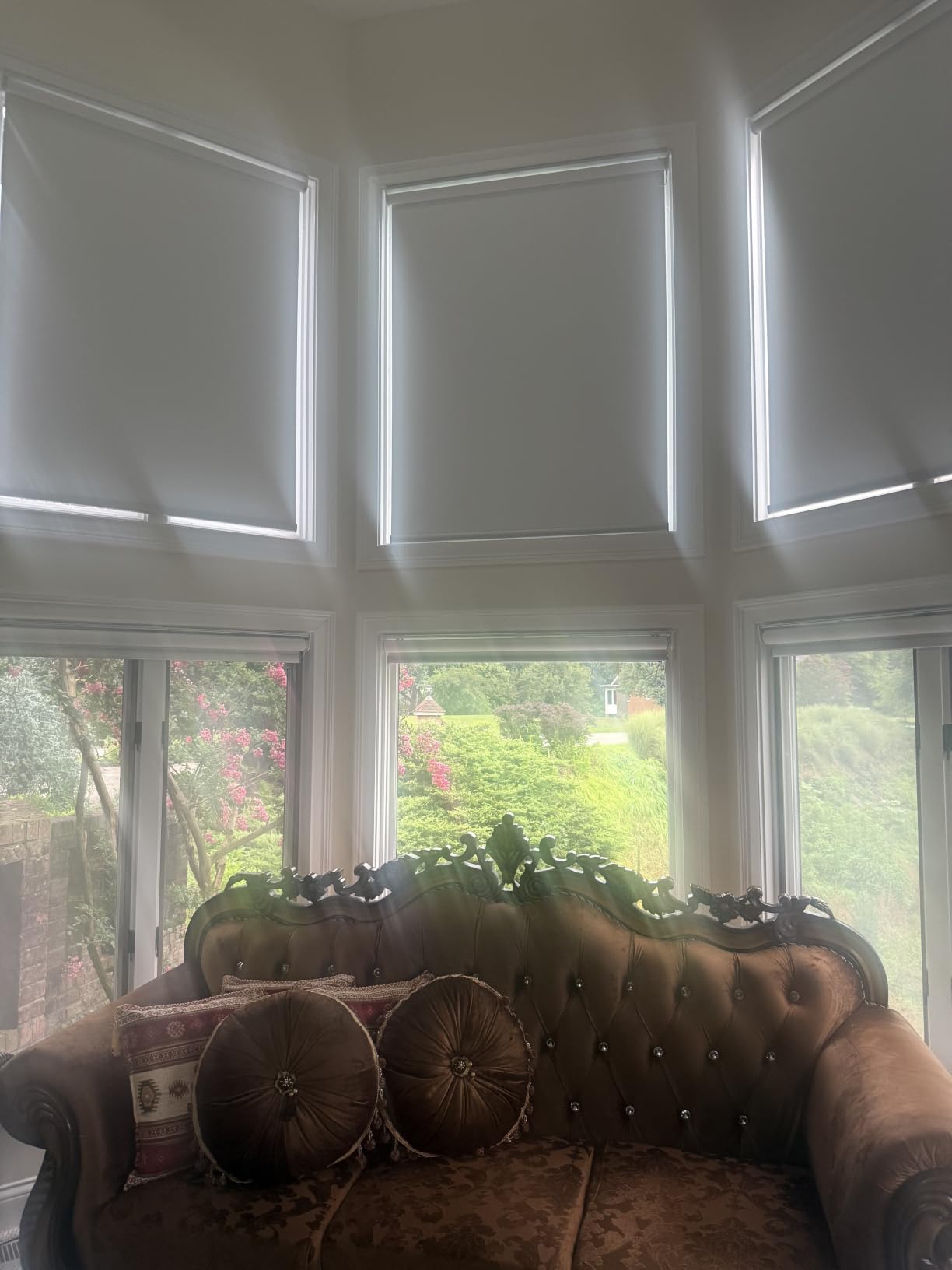 Motorized Roller Shades, 100% Blackout, Linen White | Automatic Blinds for Indoor Windows, Works with Alexa Google Apple Home, Remote & App Control, Solar/USB Charging, Custom Size customer photo 1