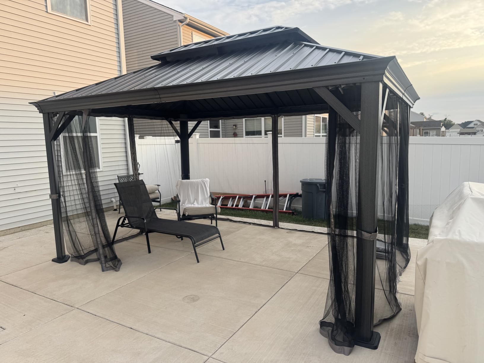 Kozyard Alexander 10' x 12' Hardtop Gazebo, Aluminum Frame with Galvanized Steel Double Roof, Outdoor Permanent Pavilion with Curtains and Netting for Patio, Backyard, Deck, Lawn (Gray) customer photo 1